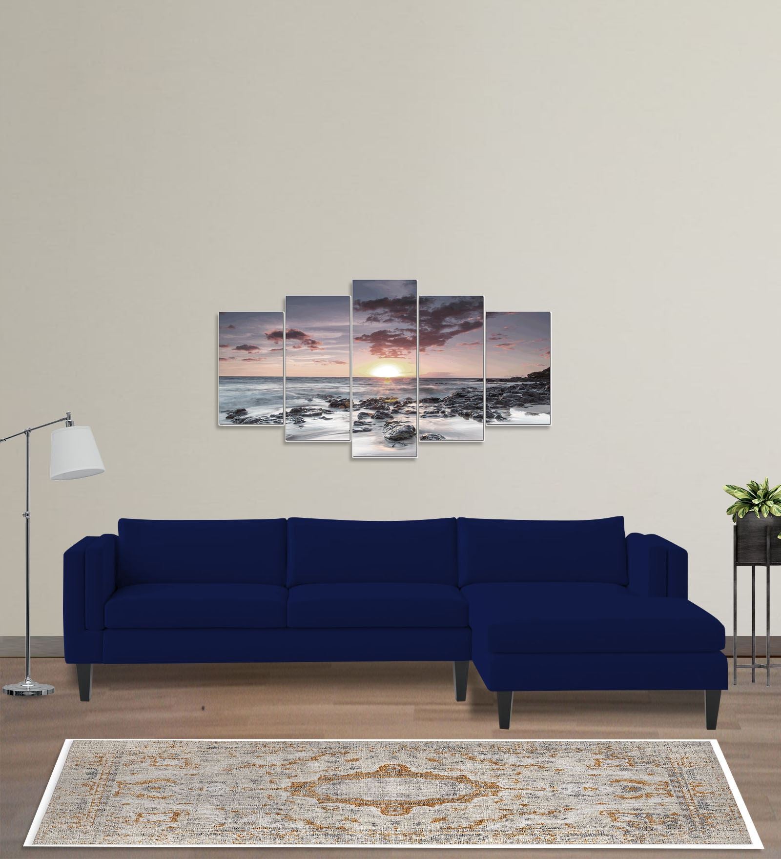 Jasper Velvet LHS Sectional Sofa (3+Lounger) In Dark Blue Colour - Febonic Living