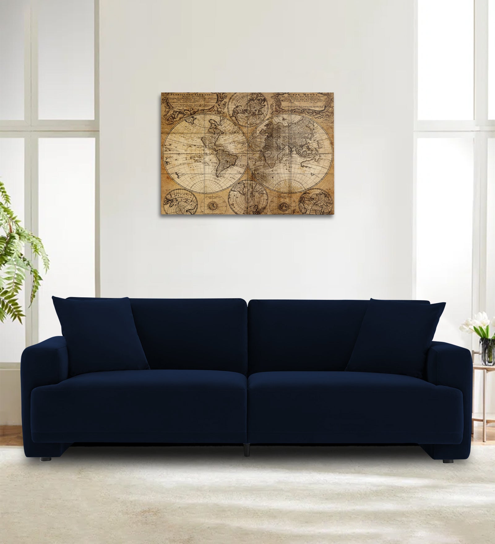 Kosta Velvet 3 Seater Sofa In Dark Blue Colour - Febonic Living