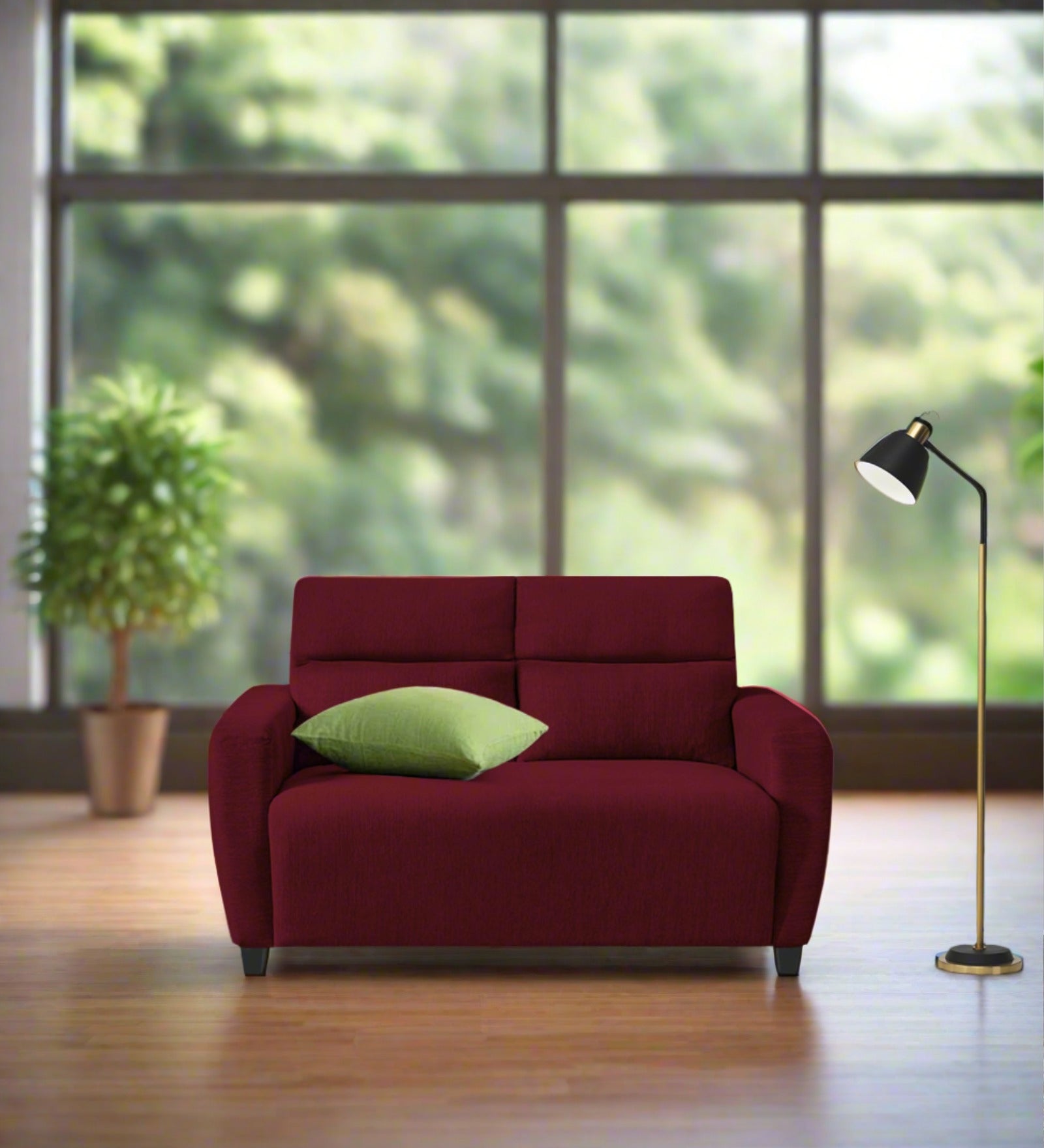Bakadi Fabric 2 Seater Sofa In Blood Maroon Colour - Febonic Living