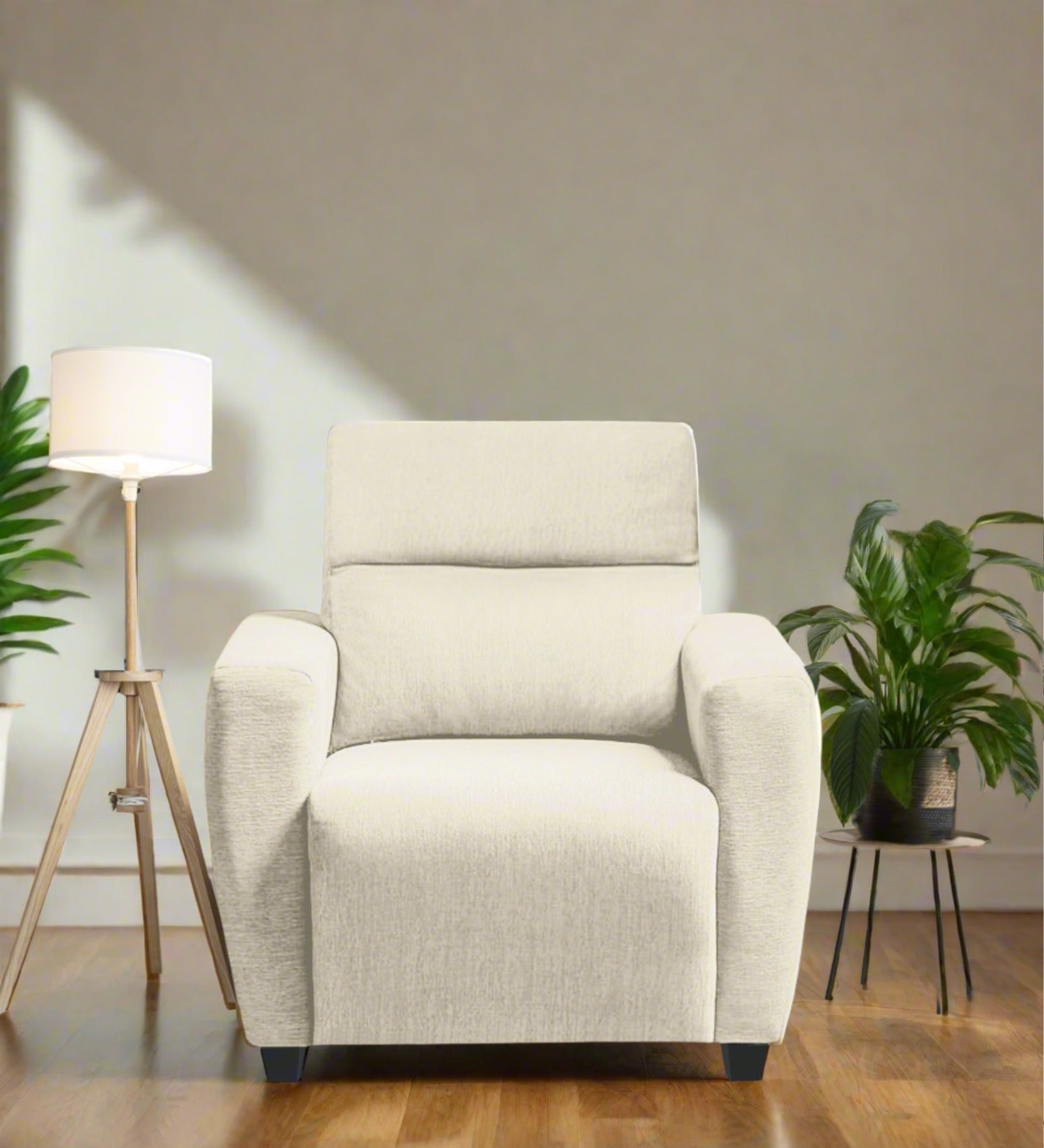 Bakadi Fabric 1 Seater Sofa In Ivory Cream Colour - Febonic Living