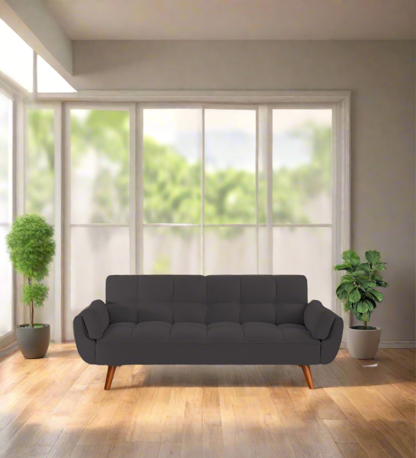 Melano Fabric 3 Seater Convertible Sofa Cum Bed In Maba Grey Colour - Febonic Living