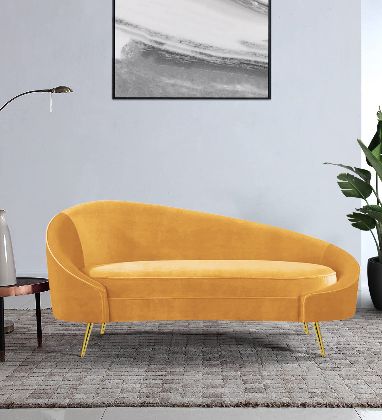Cely Velvet RHS Chaise Lounger In Turmeric Yellow Colour - Febonic Living
