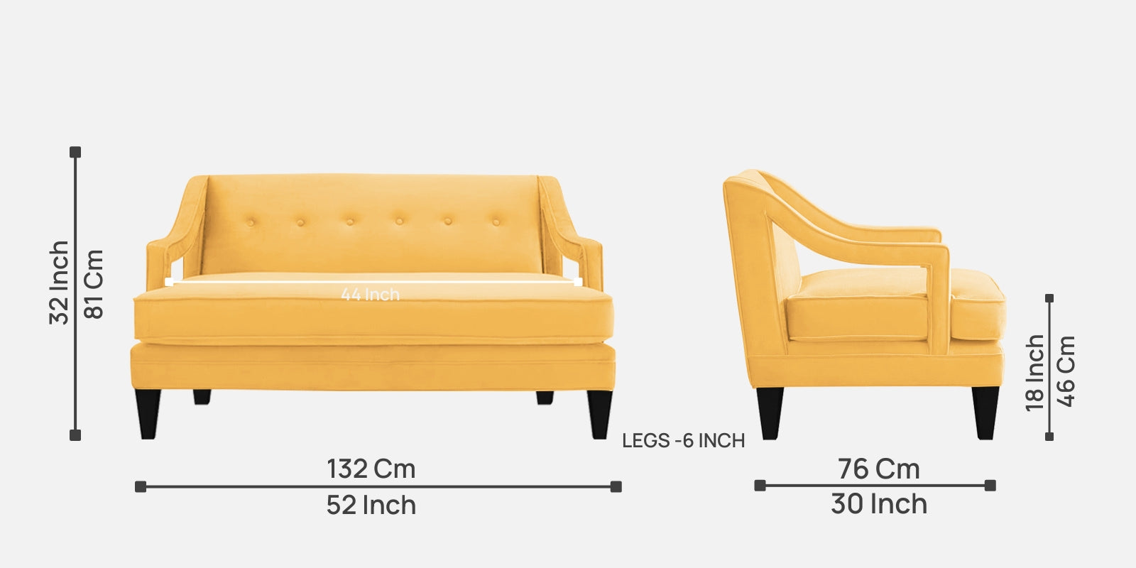Daffy Velvet 2 Seater Sofa In Turmeric Yellow Colour - Febonic Living