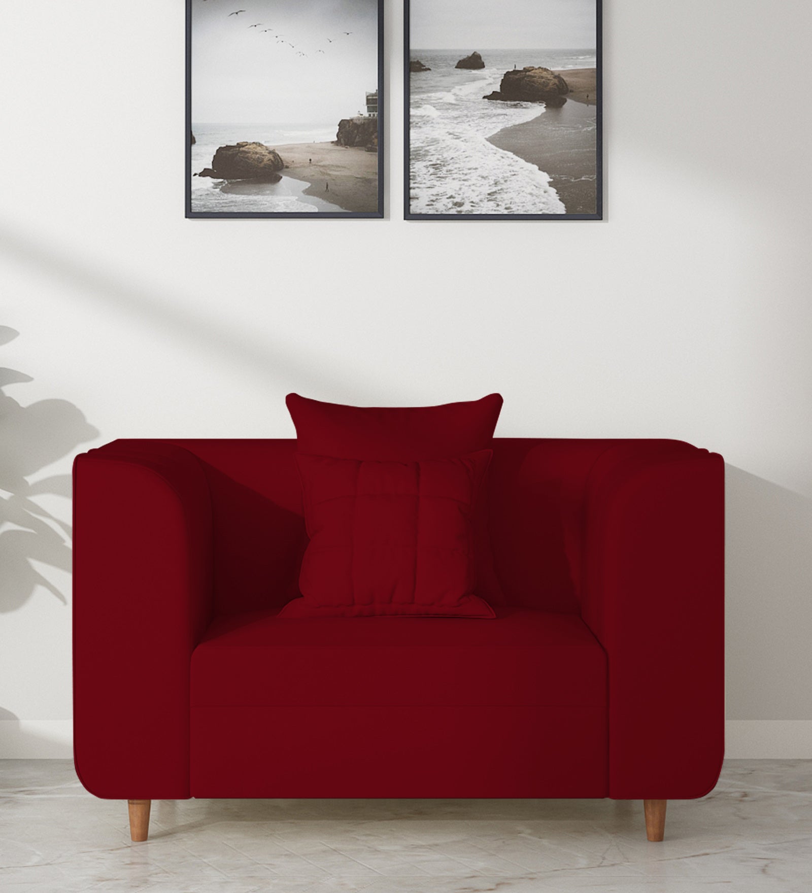 Sumo Velvet 1 Seater Sofa In Cherry Red Colour - Febonic Living