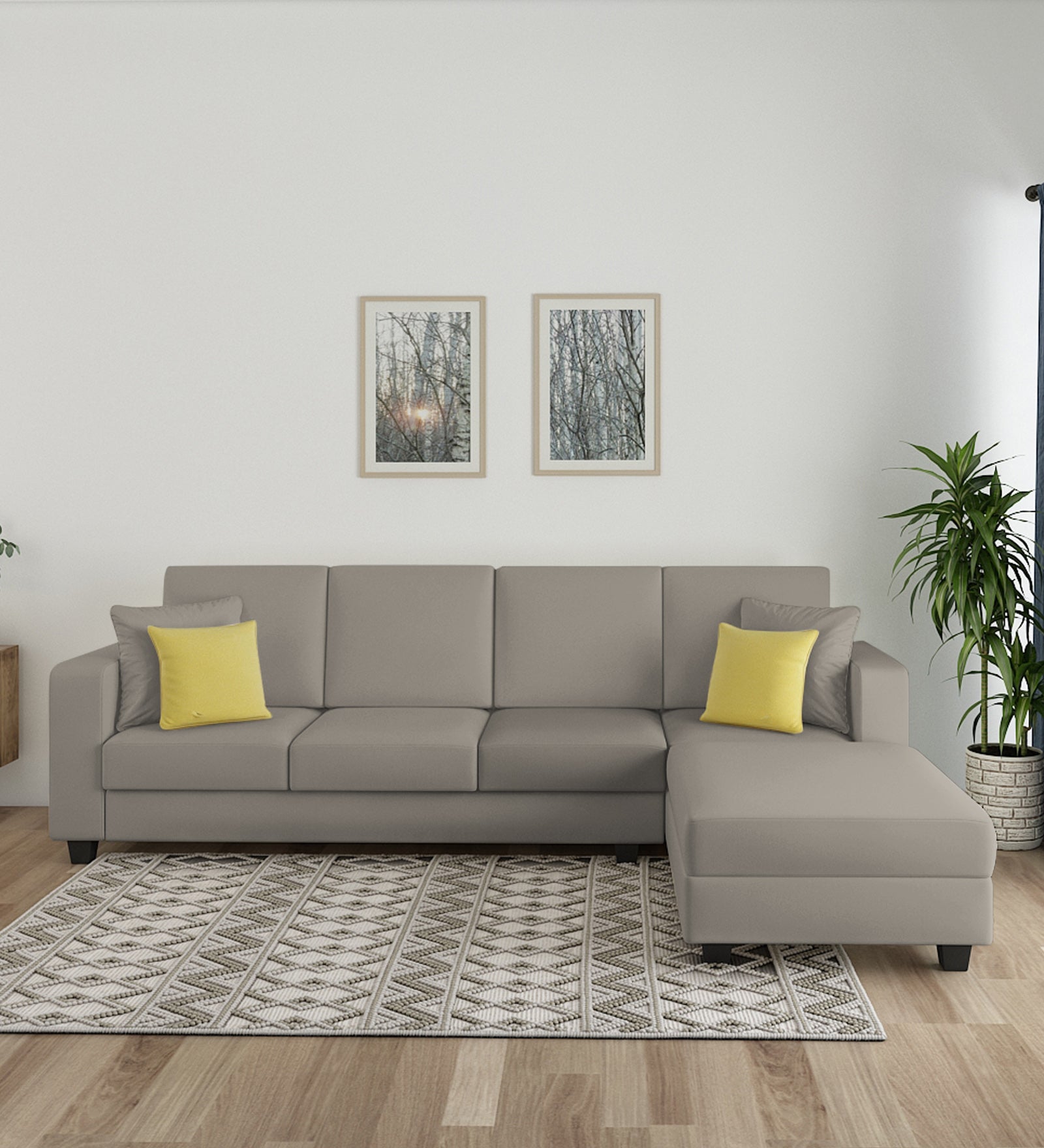 Nabi Fabric LHS Sectional Sofa (3+Lounger) In Ash Grey Colour - Febonic Living