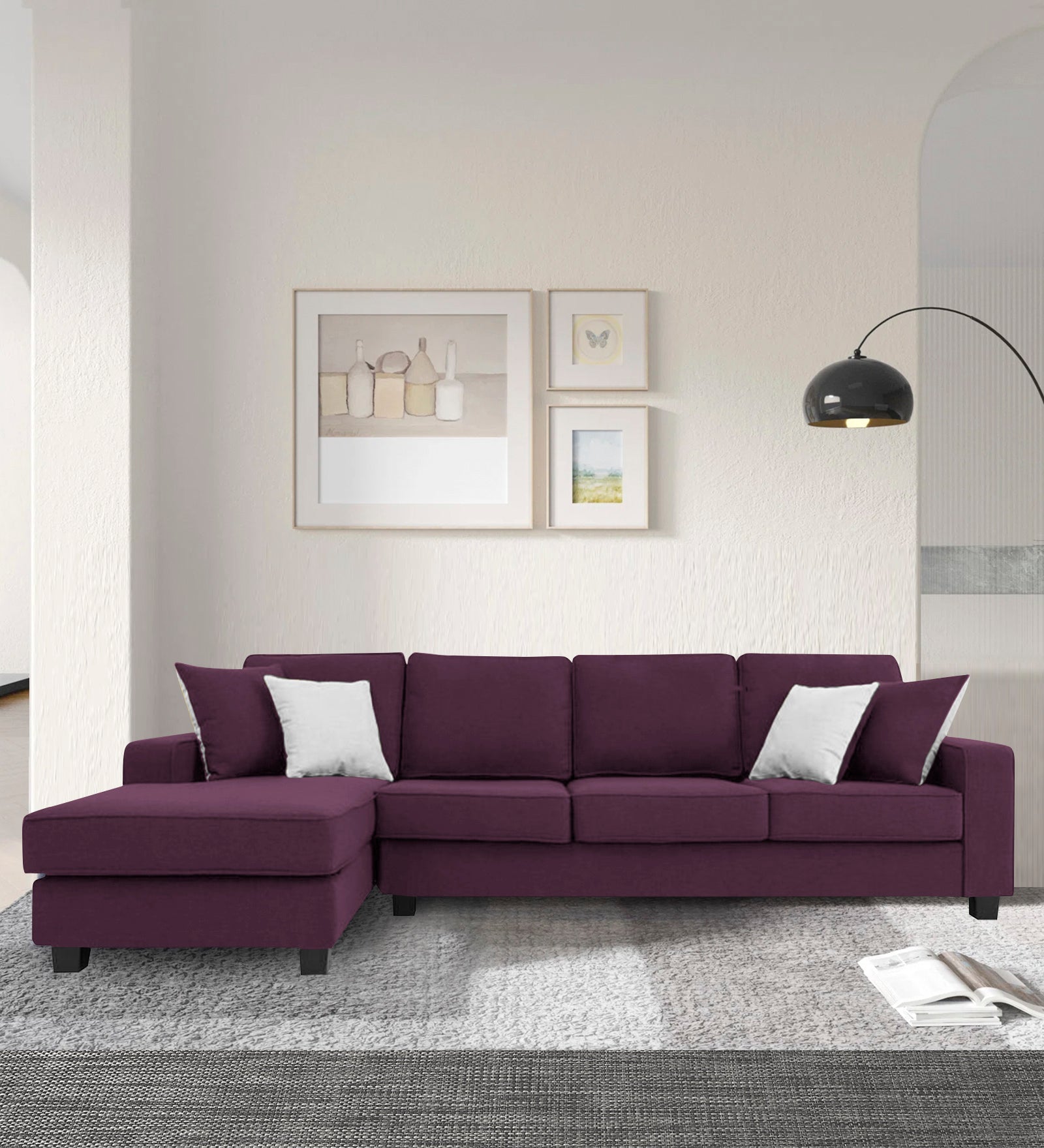 Ladybug Fabric RHS Sectional Sofa (3+Lounger) In Greek Purple Colour - Febonic Living