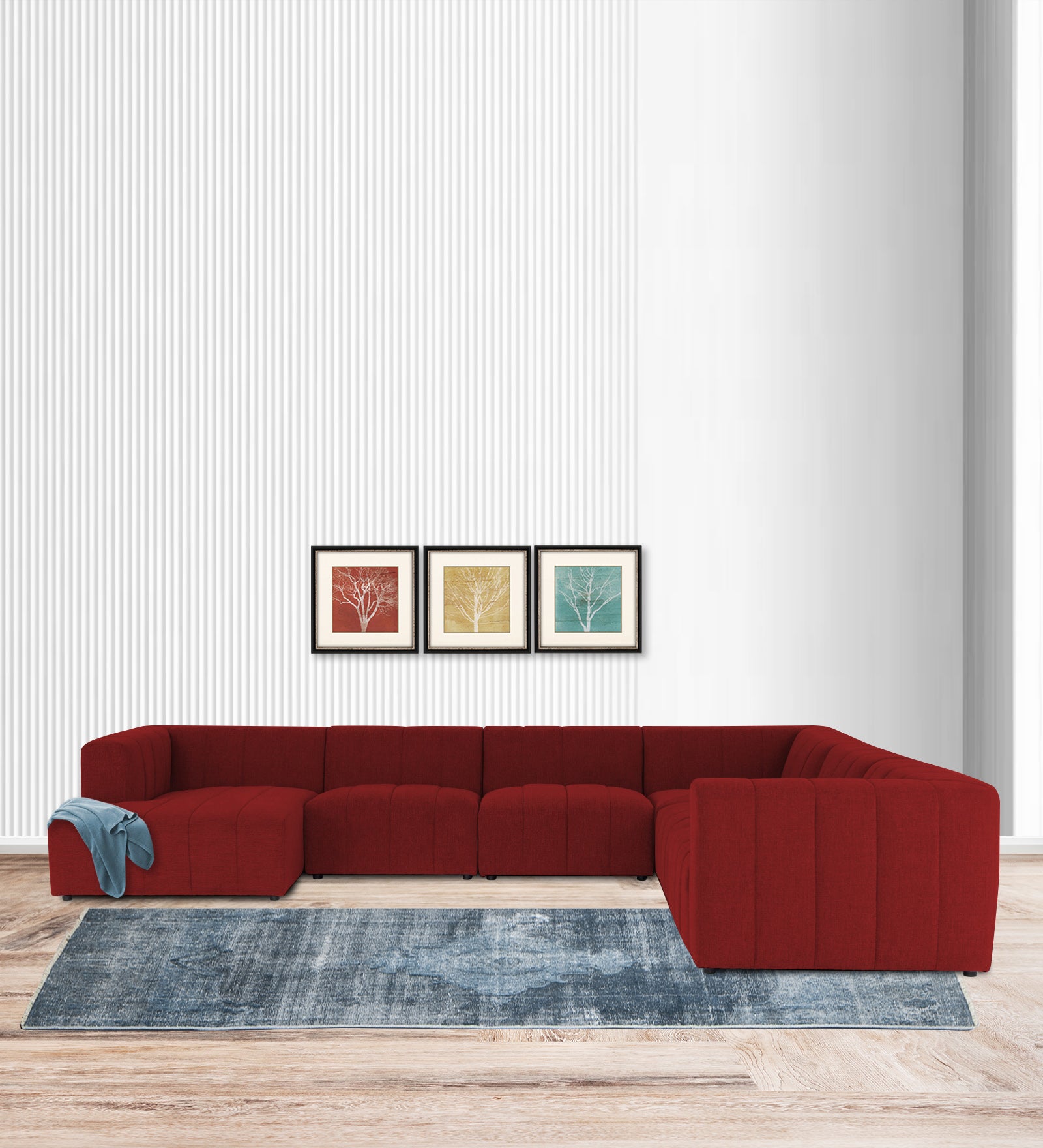 Damo Fabric RHS 8 Seater Corner Sofa In Blood Maroon Colour - Febonic Living