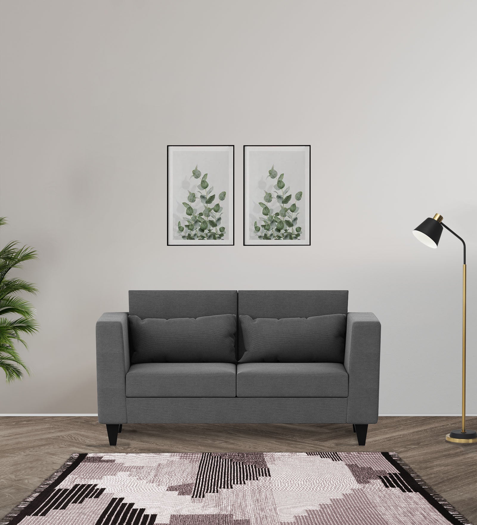Nipul Fabric 2 Seater Sofa In Charcoal Grey Colour - Febonic Living