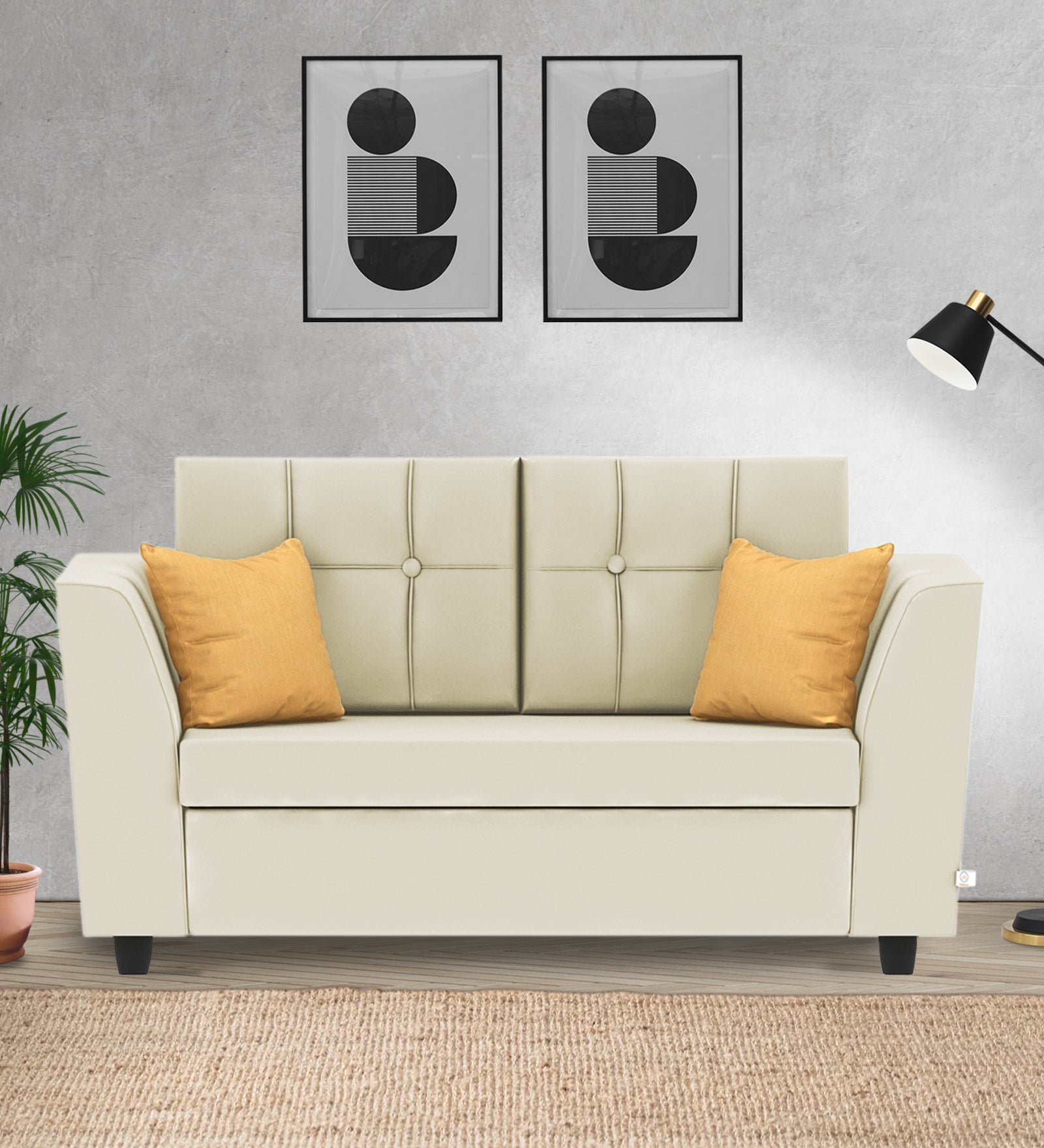 Nestin Velvet 2 Seater Sofa In Warm White Colour - Febonic Living