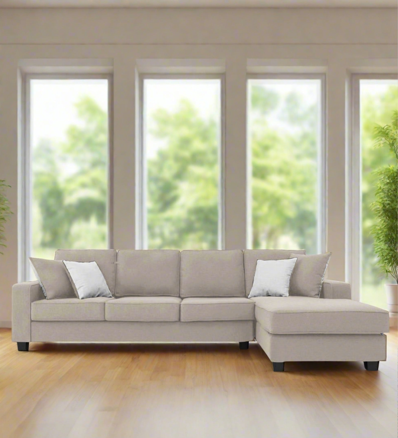 Ladybug Fabric LHS Sectional Sofa (3+Lounger) In Ash Grey Colour - Febonic Living