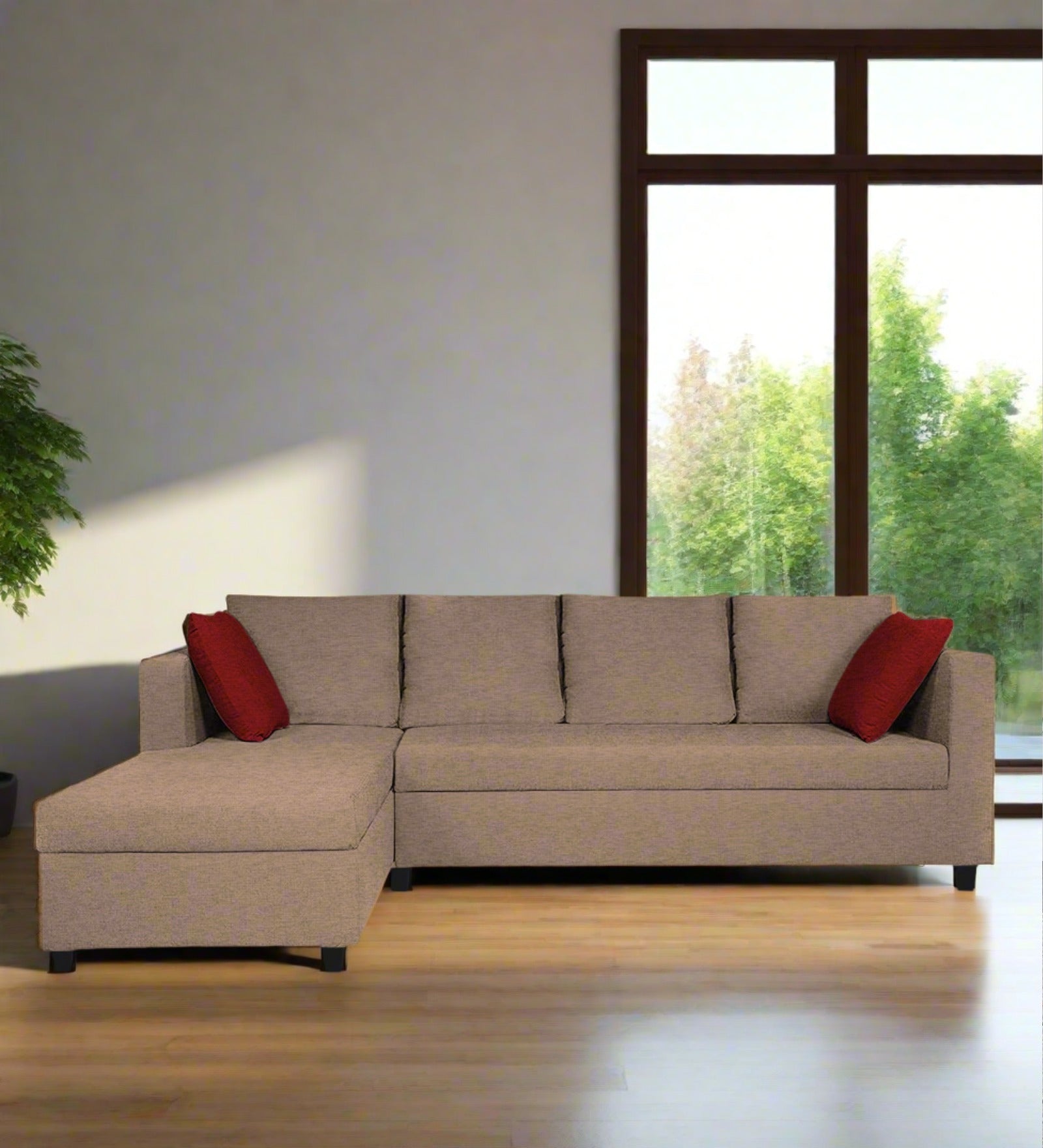 Nebula Fabric RHS Sectional Sofa (3+Lounger) In Cookie Beige Colour - Febonic Living