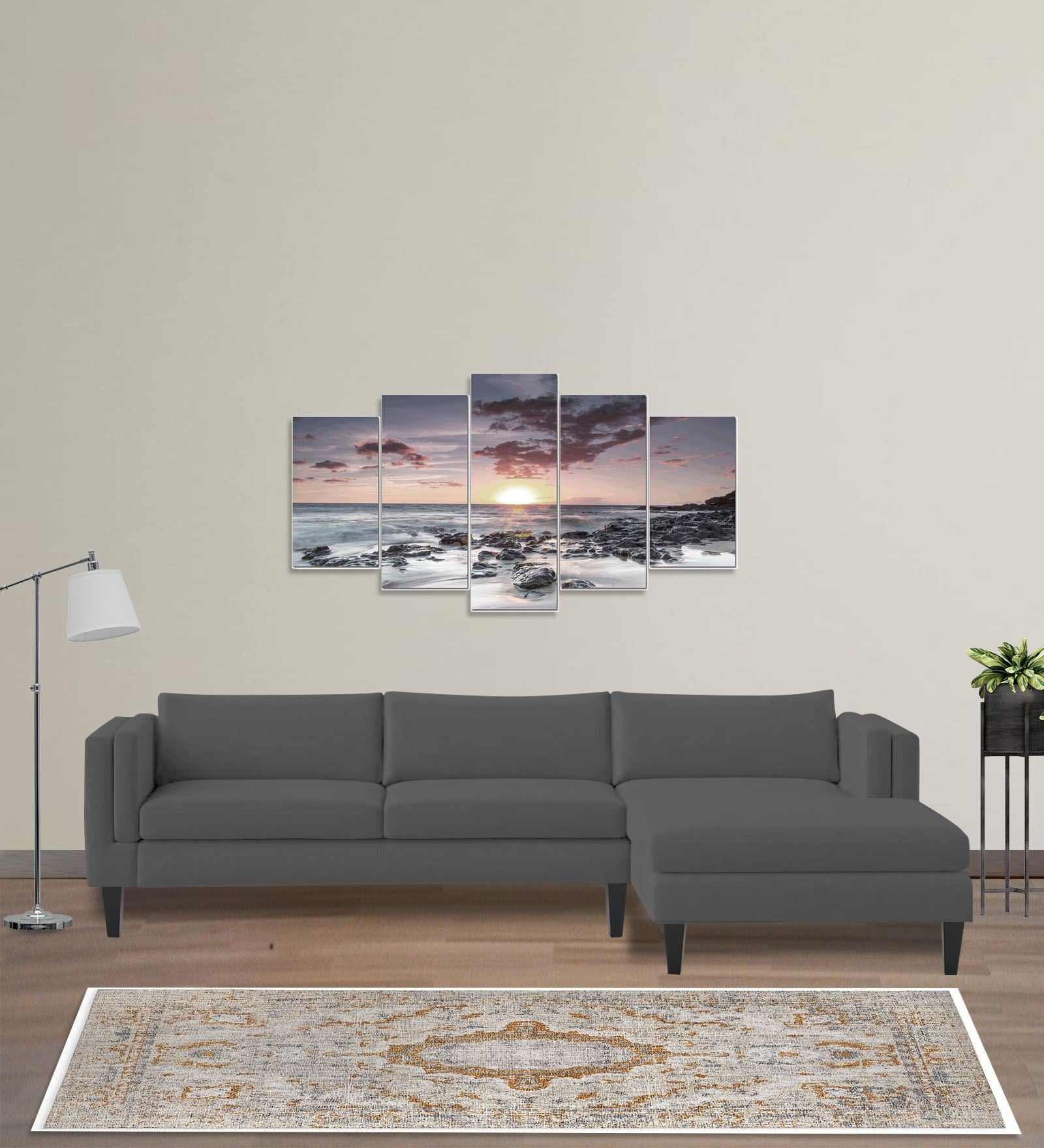 Jasper Velvet LHS Sectional Sofa (3+Lounger) In Davy Grey Colour - Febonic Living