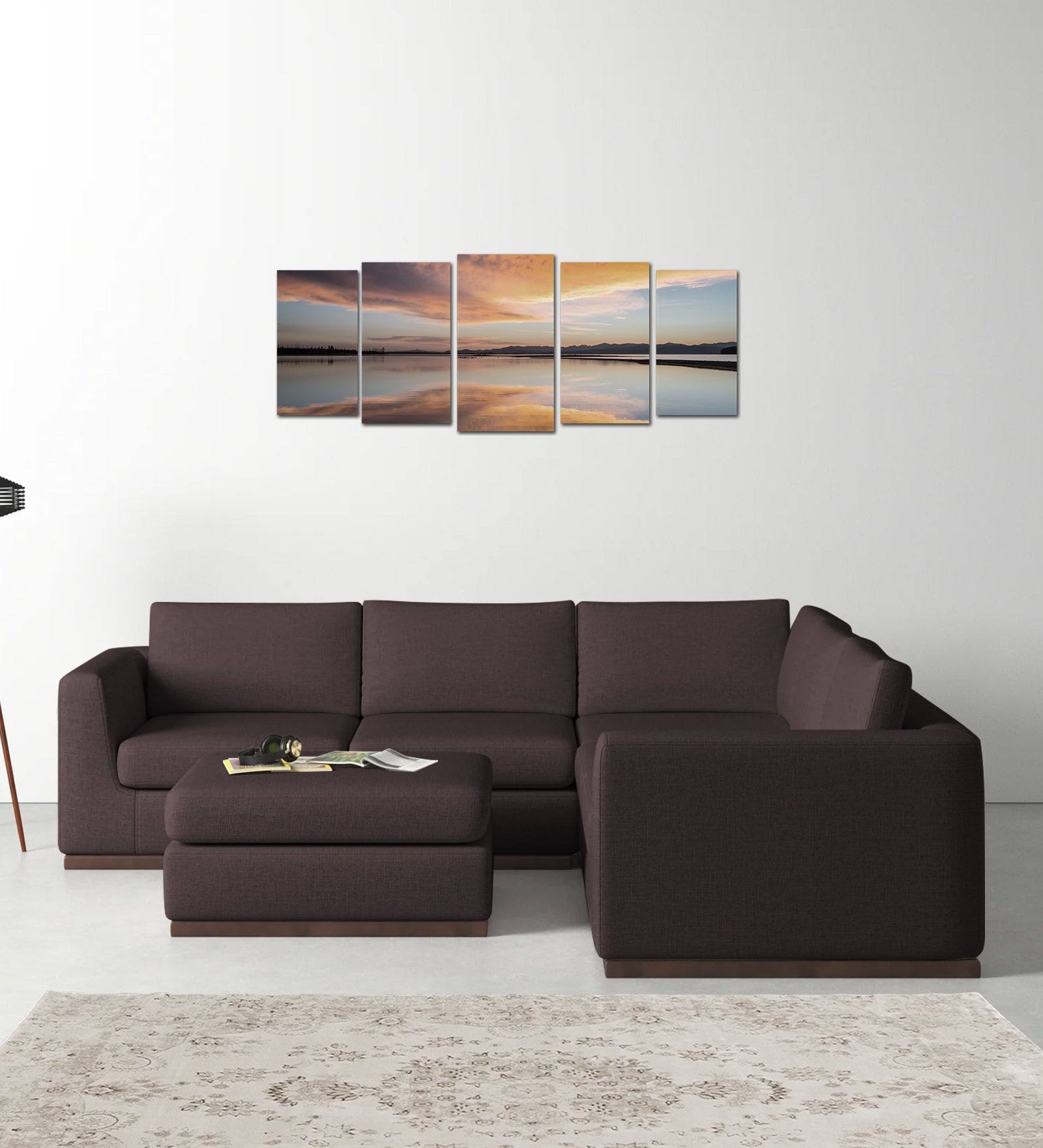 Freedom Velvet 6 Seater RHS Corner Sofa In Mocha Brown Colour With Ottoman - Febonic Living