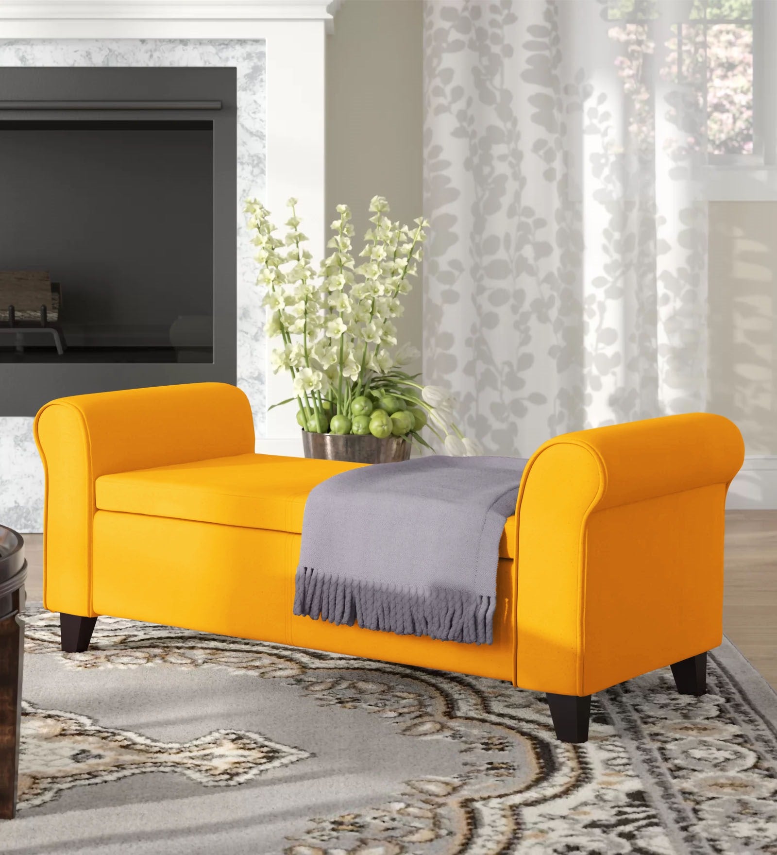 Molo Fabric 3 Seater Recamier In Bold Yellow Colour With Storage - Febonic Living