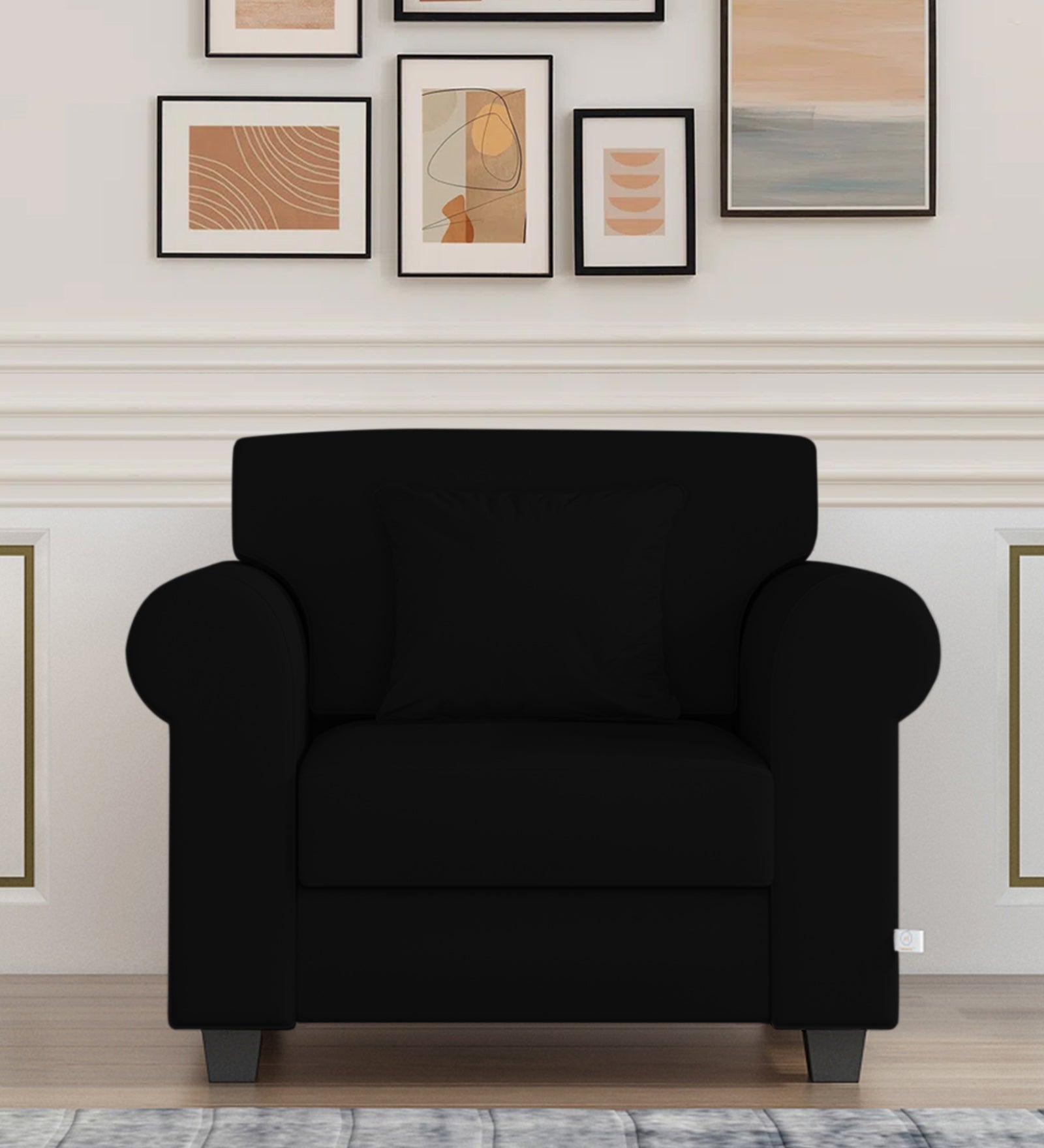 Numonk Velvet 1 Seater Sofa In Adam Black Colour - Febonic Living