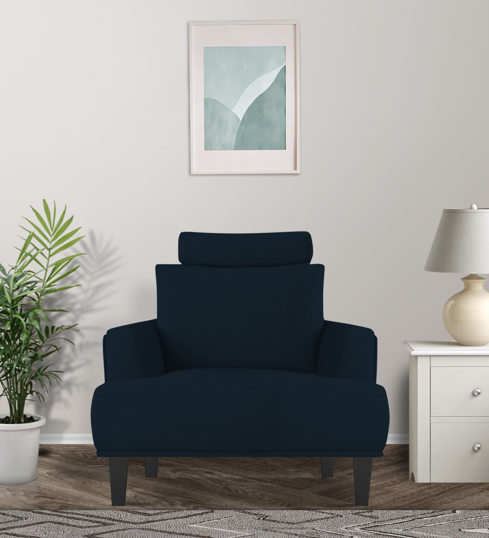 Como Fabric 1 Seater Sofa In Denim Blue Colour - Febonic Living