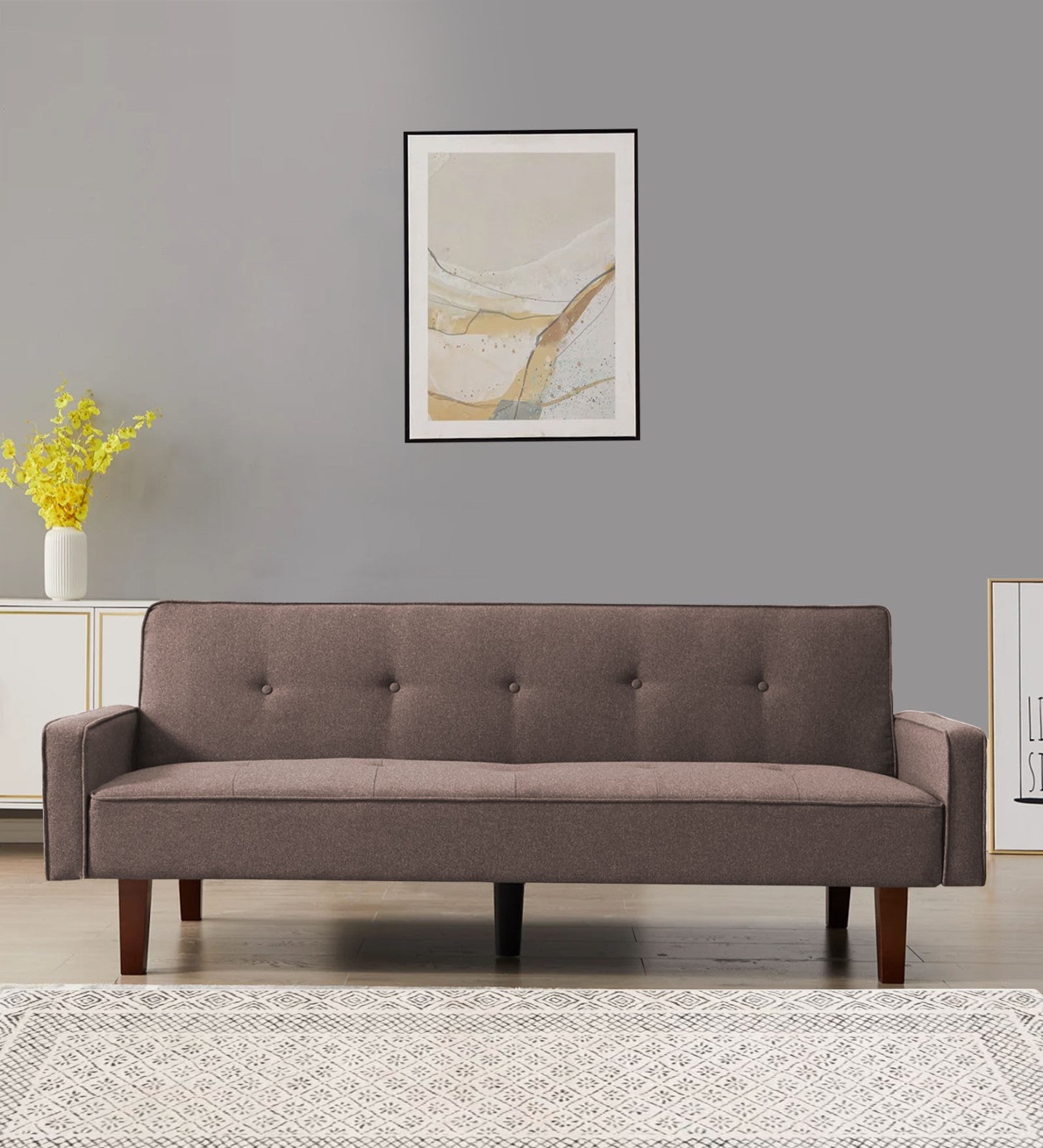 Nebia Fabric 3 Seater Convertible Sofa Cum Bed In Caspa Brown Colour - Febonic Living