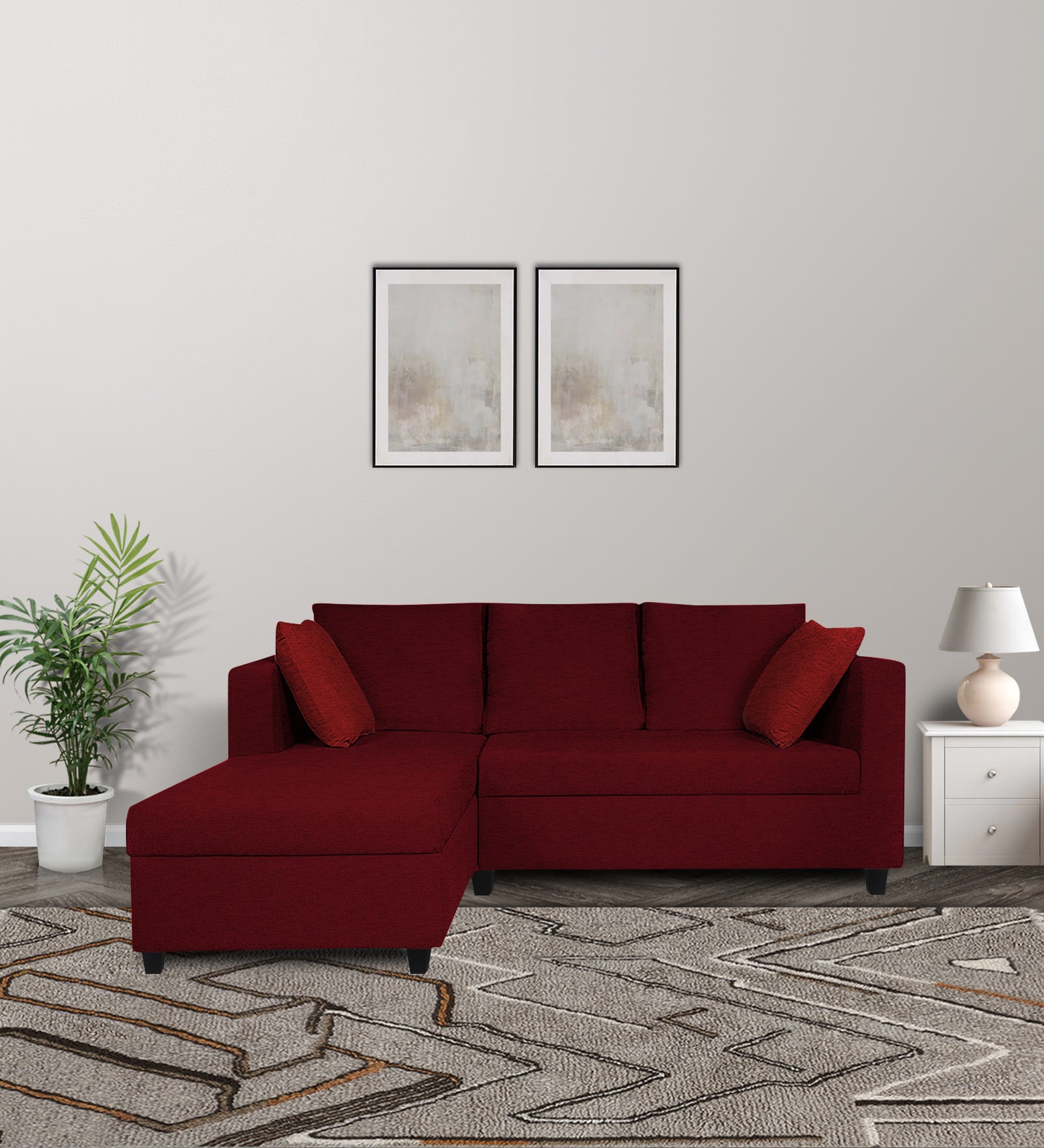 Nebula Fabric RHS Sectional Sofa (2+Lounger) In Ruby Red Colour - Febonic Living
