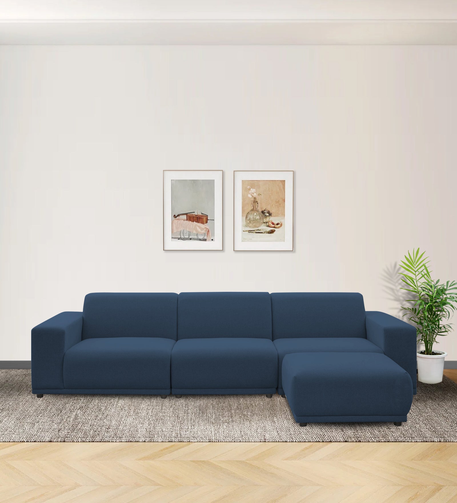Adam Fabric RHS Sectional Sofa (3+Ottoman Lounger) In Light Blue Colour - Febonic Living