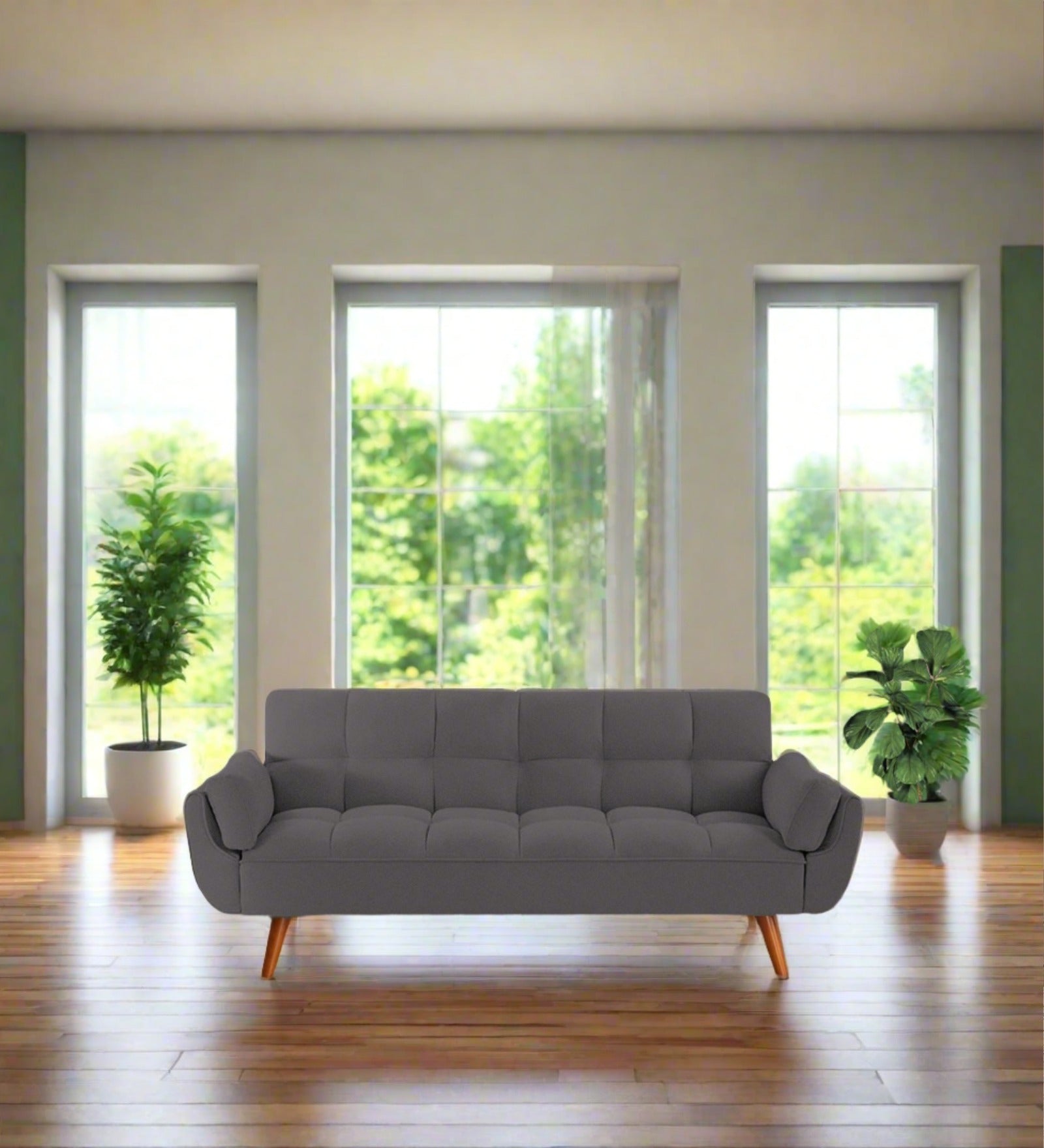Melano Fabric 3 Seater Convertible Sofa Cum Bed In Sudo Grey Colour - Febonic Living