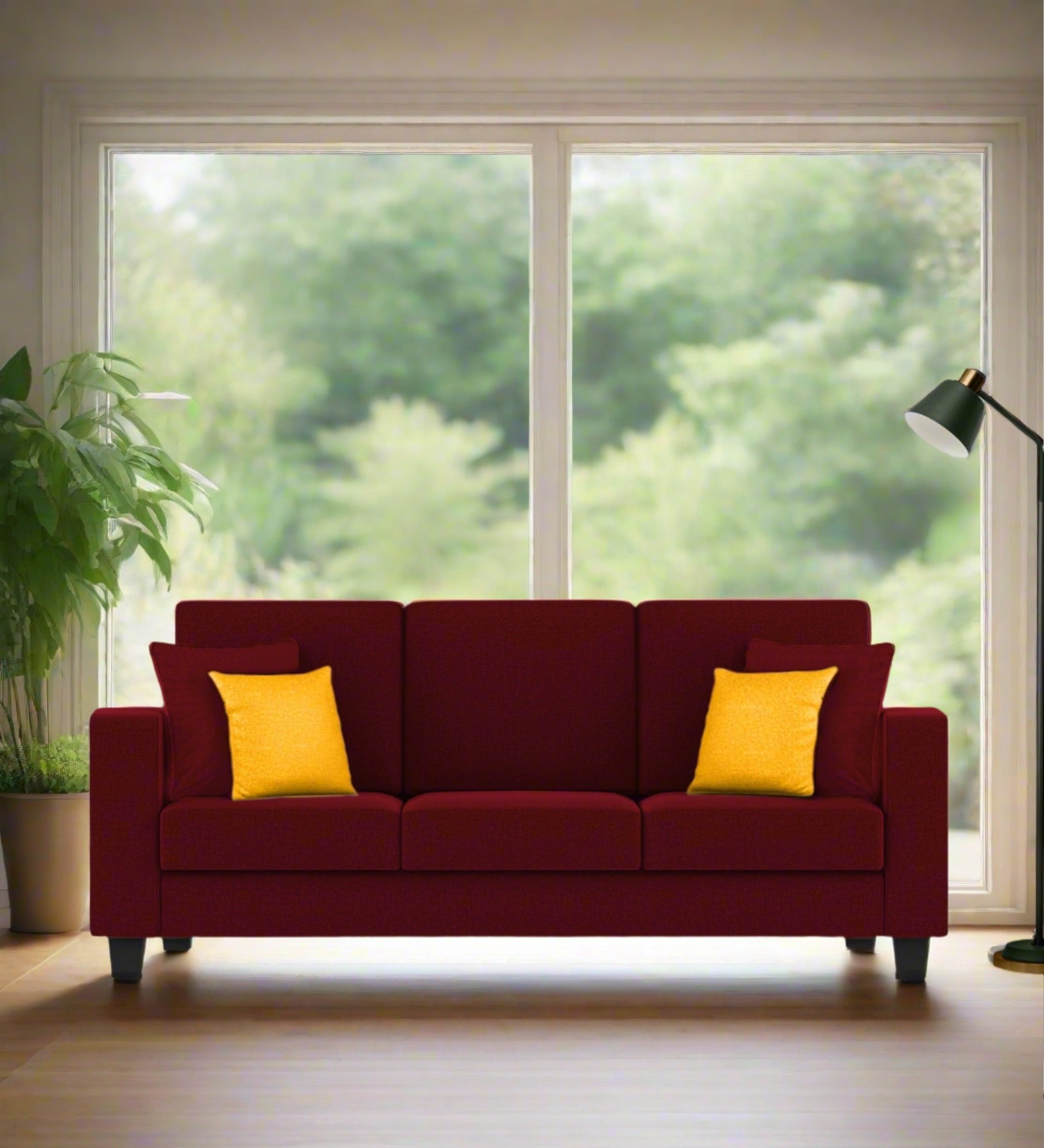 Nabi Fabric 3 Seater Sofa In Ruby Red Colour - Febonic Living