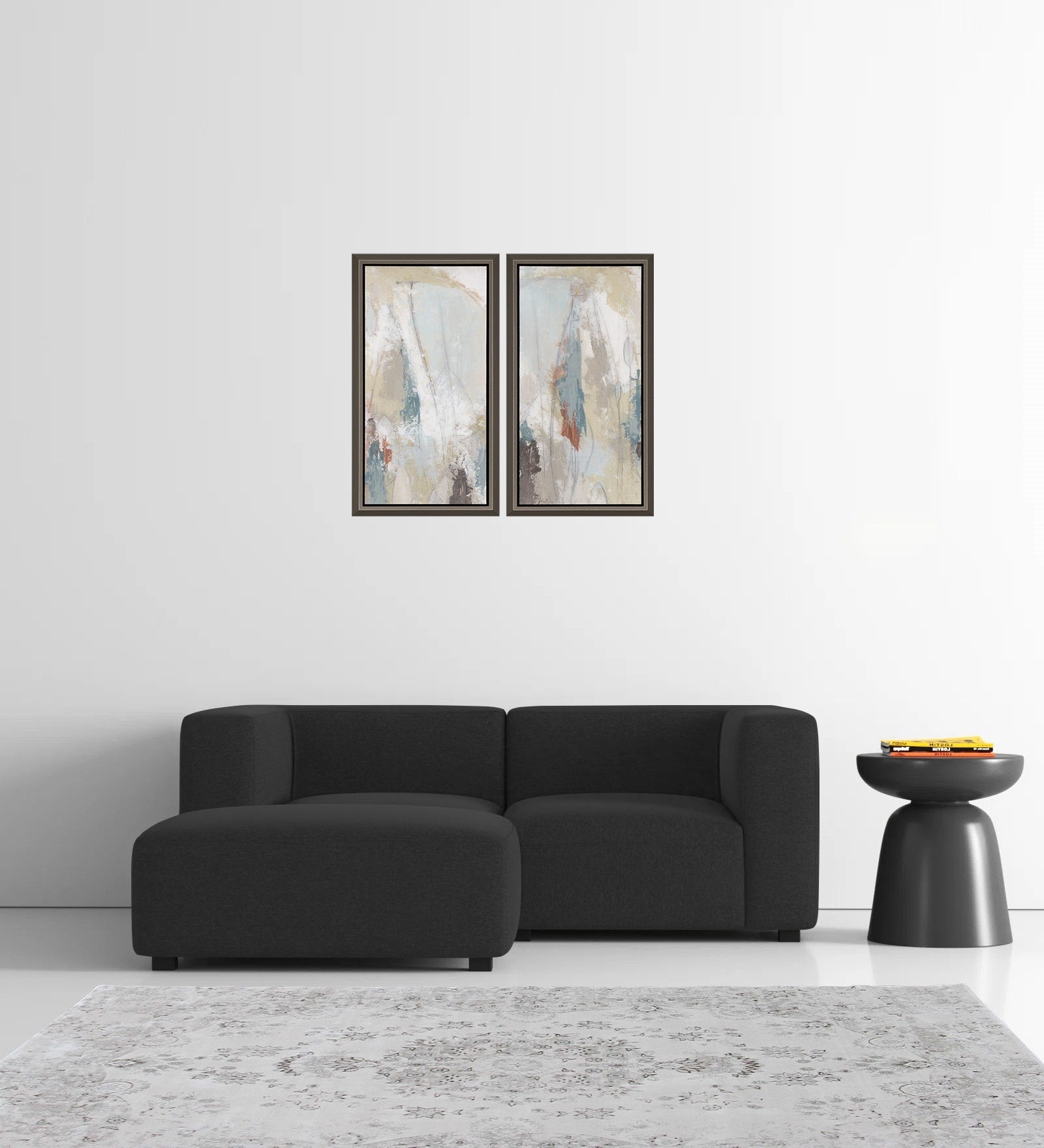 Dora Velvet RHS Sectional Sofa (2+Ottoman) In Davy grey Colour