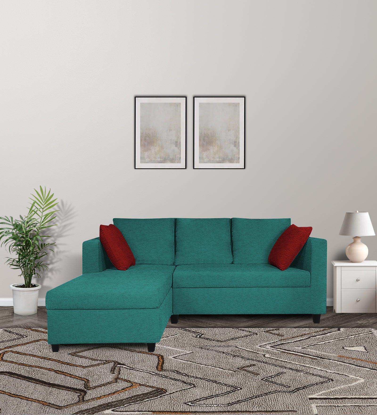 Nebula Fabric RHS Sectional Sofa (2+Lounger) In Sea Green Colour - Febonic Living