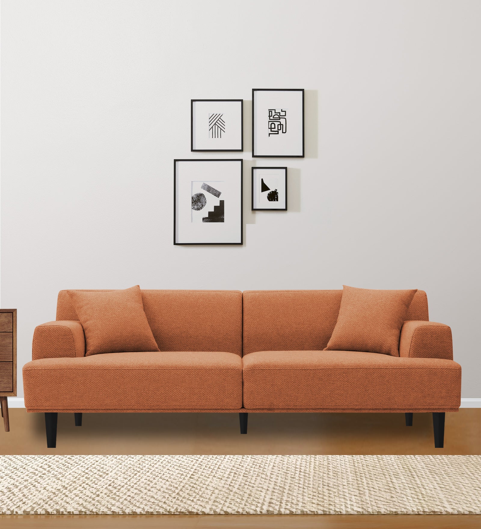 Cobby Fabric 3 Seater Sofa In Safforn Orange Colour - Febonic Living