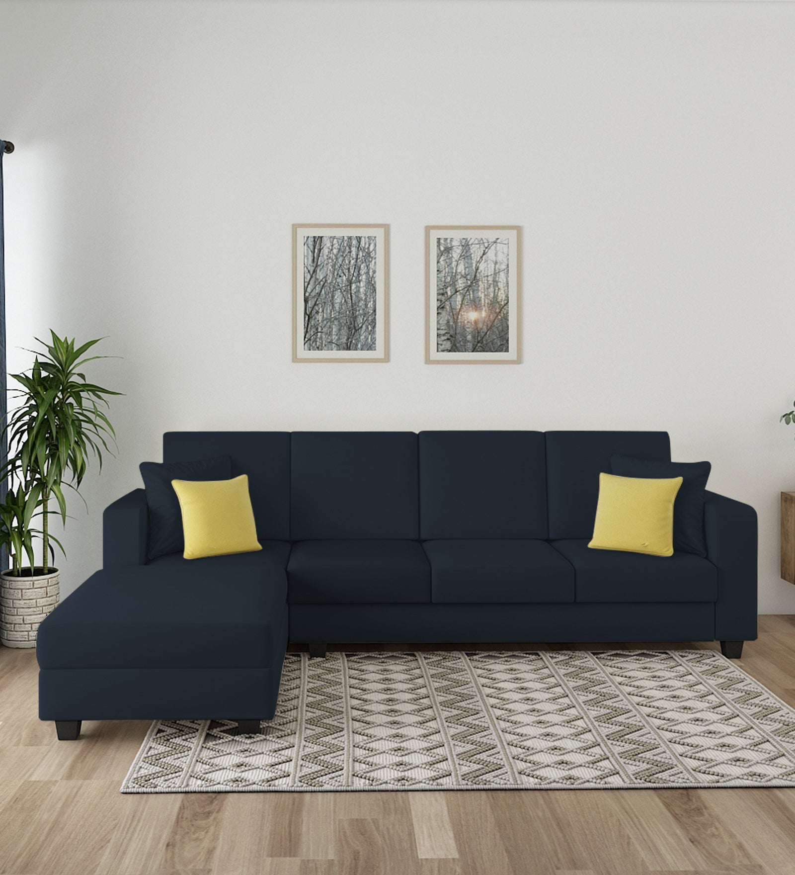 Nabi Fabric RHS Sectional Sofa (3+Lounger) In Denim Blue Colour - Febonic Living