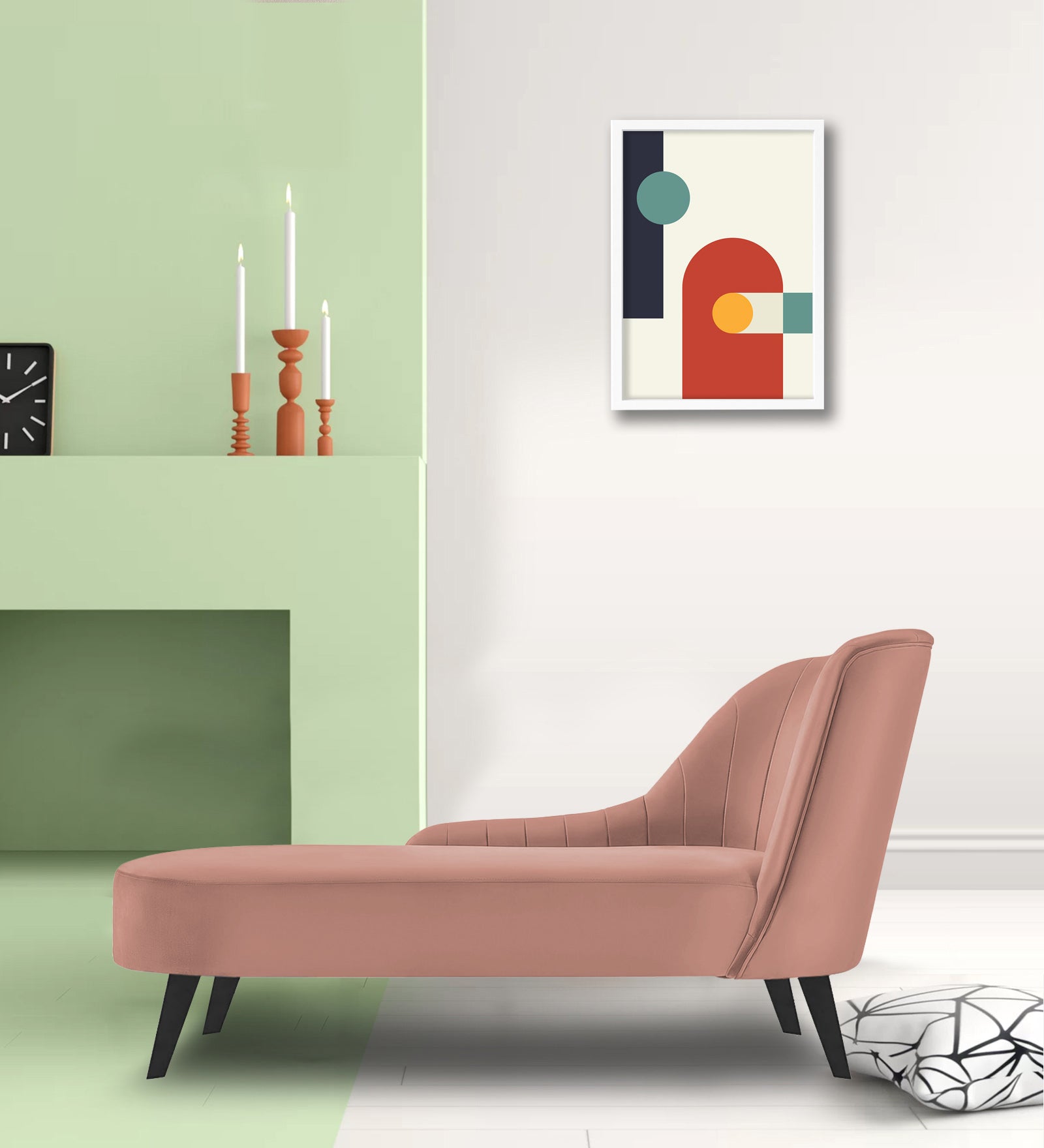 Flora Velvet LHS Chaise Lounger In Blush Pink Colour - Febonic Living