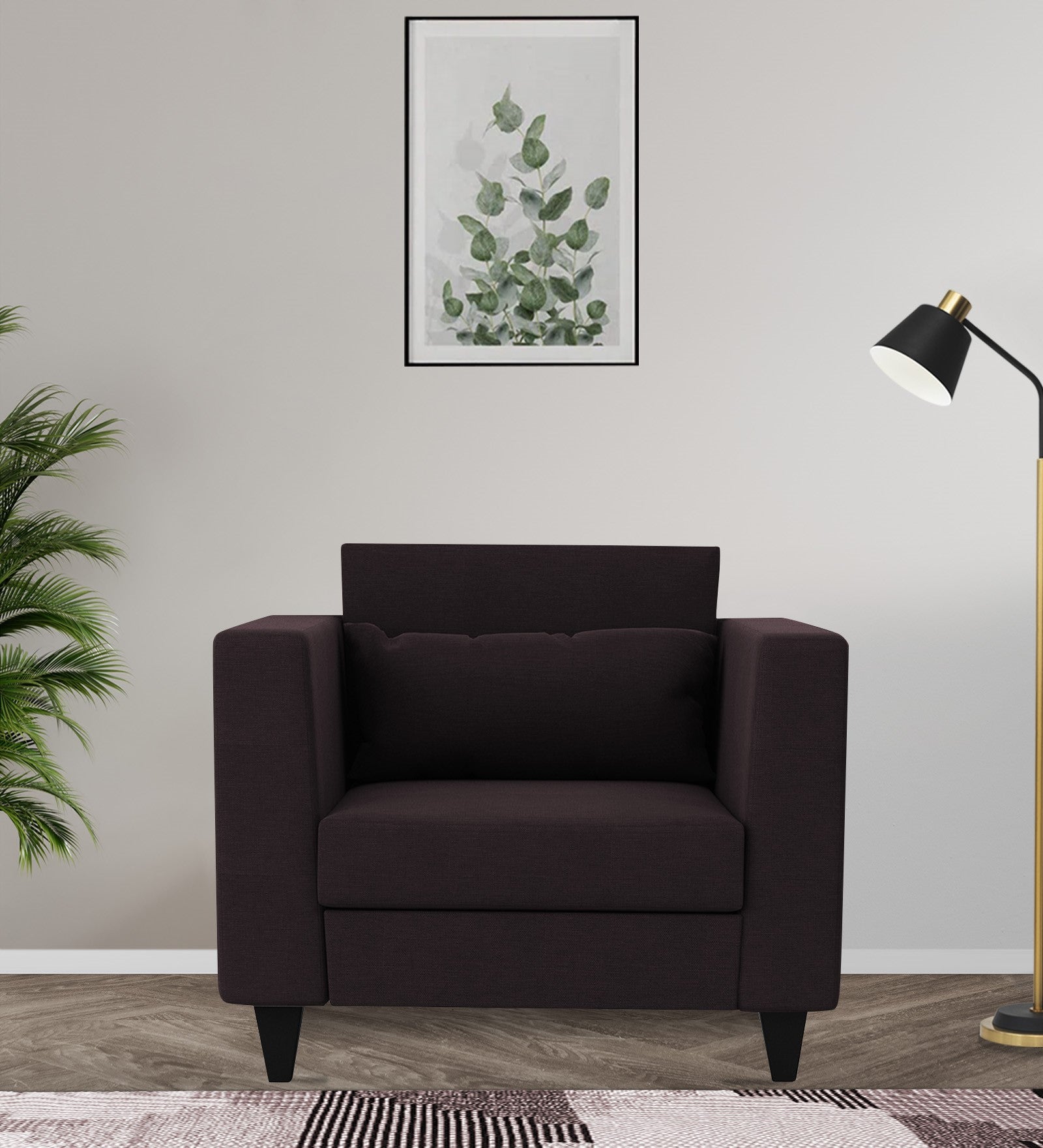 Nipul Fabric 1 Seater Sofa in Cara Brown Colour