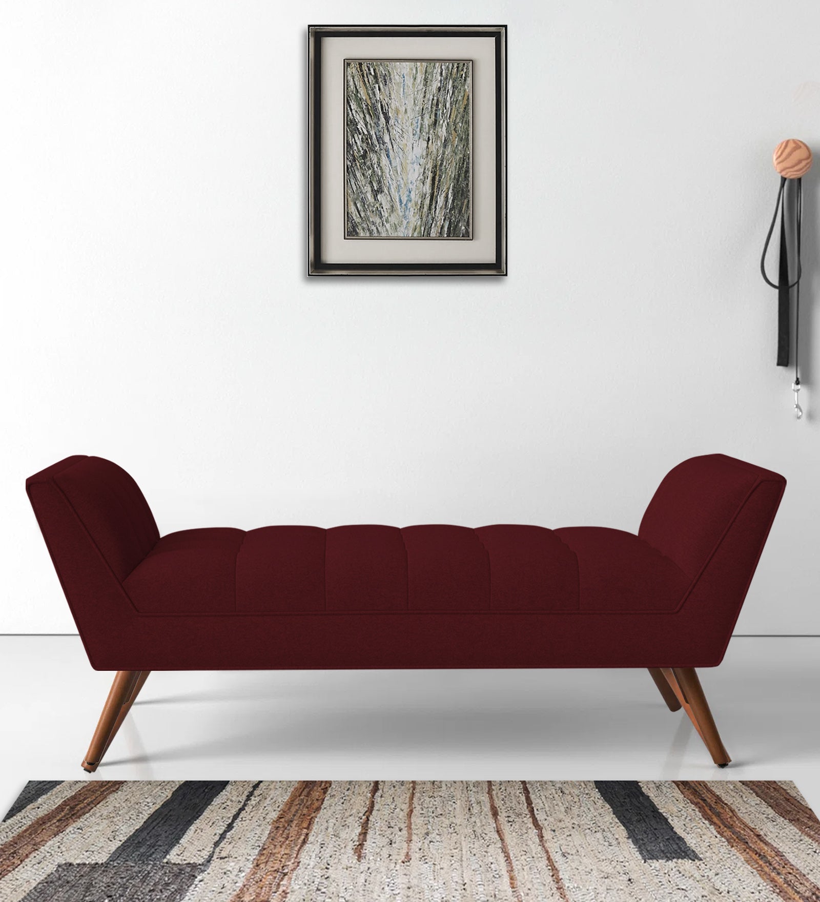 Cartes Velvet Bench In Dark Maroon Colour - Febonic Living