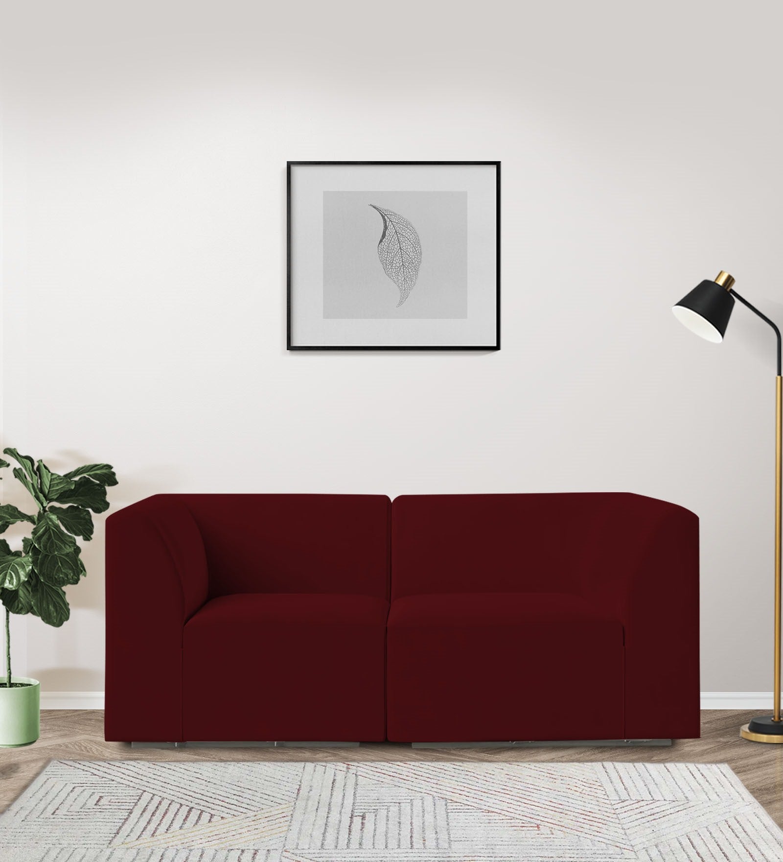 Bufa Velvet 2 Seater Sofa In Dark Maroon Colour - Febonic Living