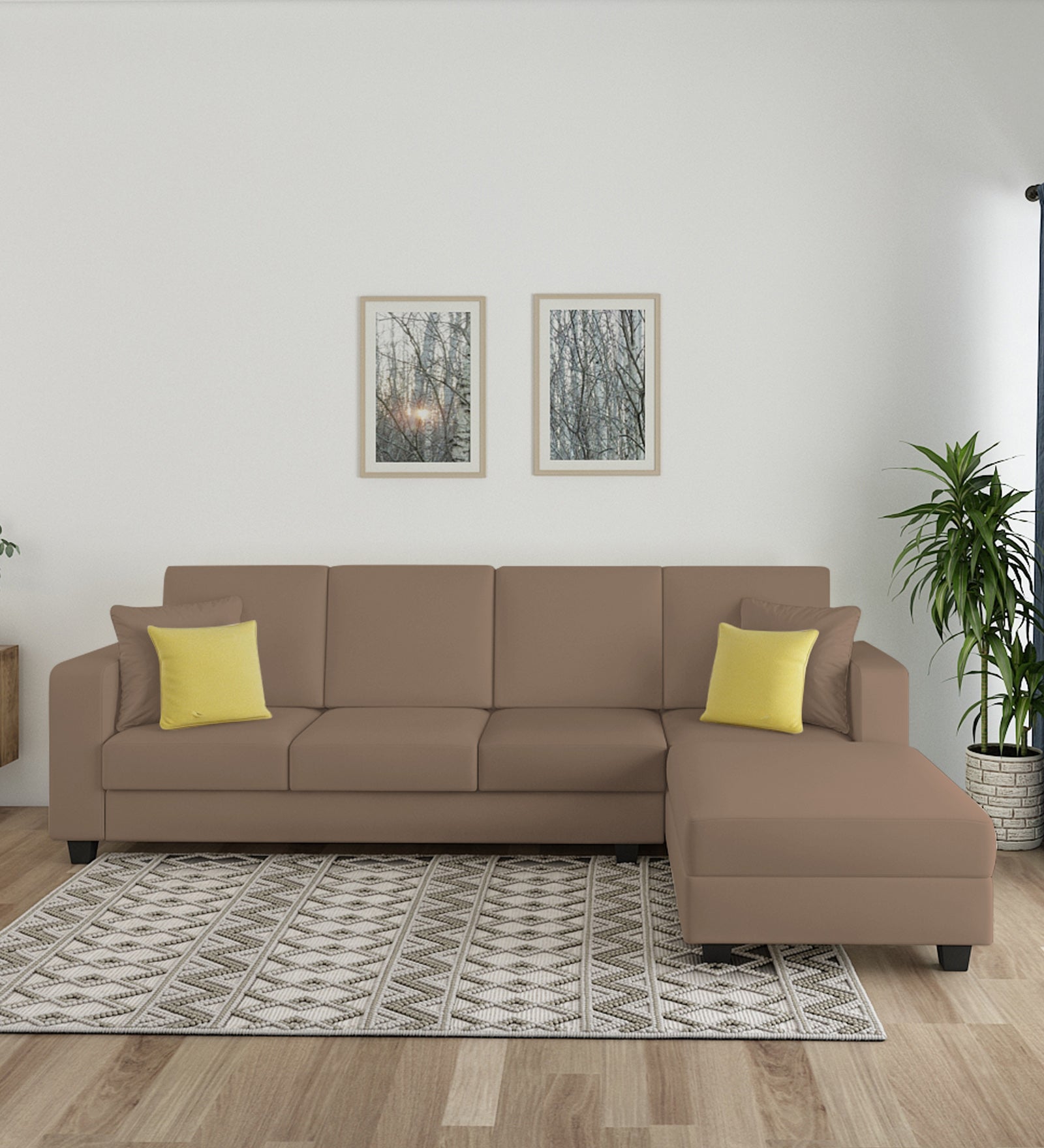 Nabi Fabric LHS Sectional Sofa (3+Lounger) In Cookie Beige Colour - Febonic Living