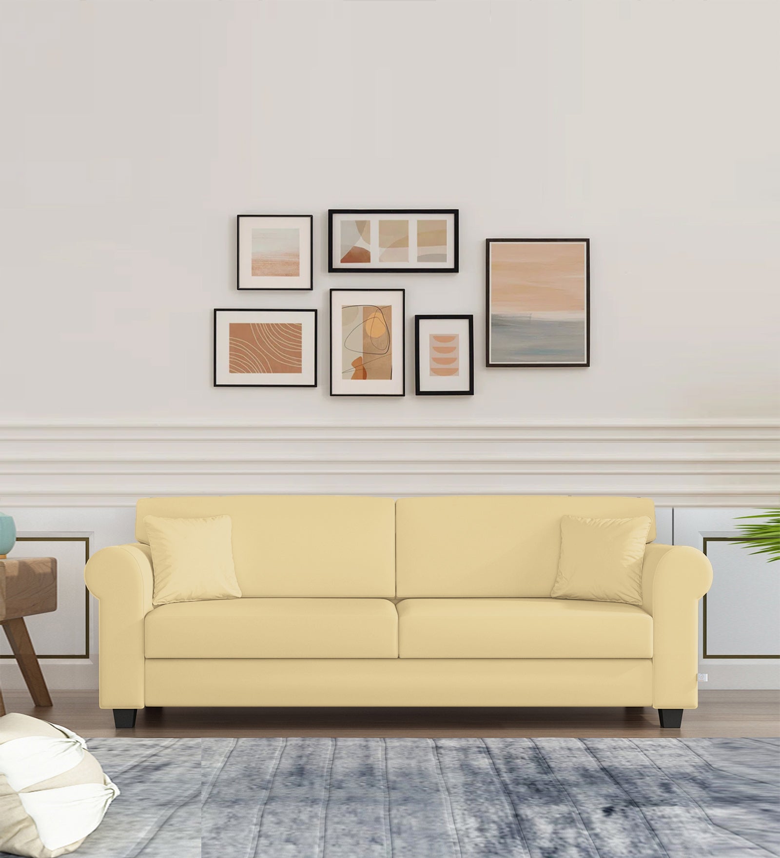 Numonk Velvet 3 Seater Sofa In Sandy Beige Colour - Febonic Living