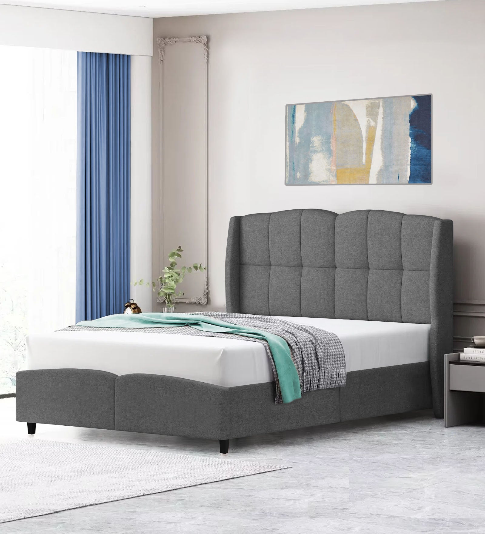 Jovi Velvet Queen Size Bed In Davy Grey In Colour - Febonic Living