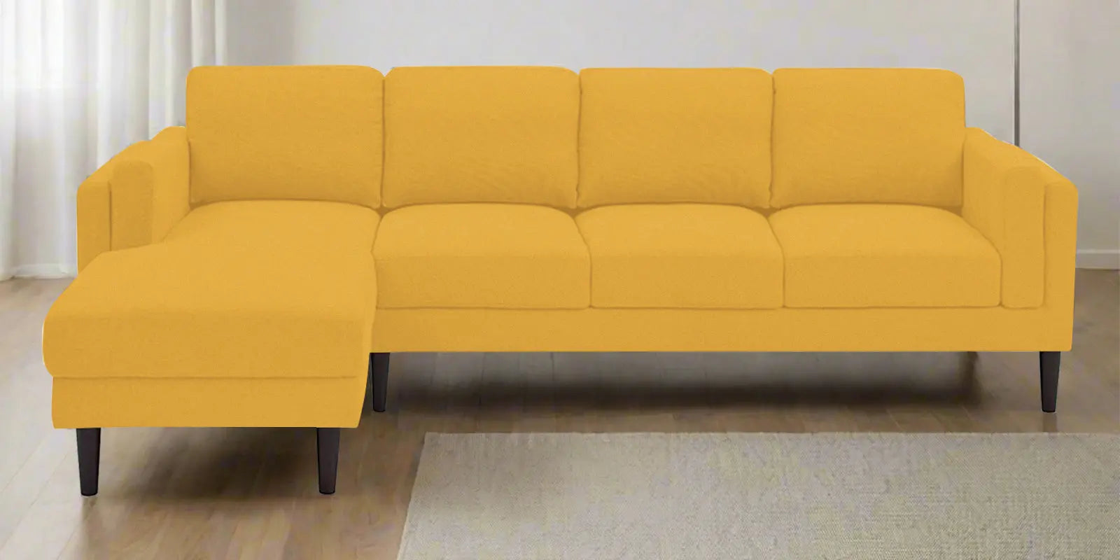 Creata Fabric RHS Sectional Sofa (3+Lounger) In Bold Yellow Colour Febonic Living