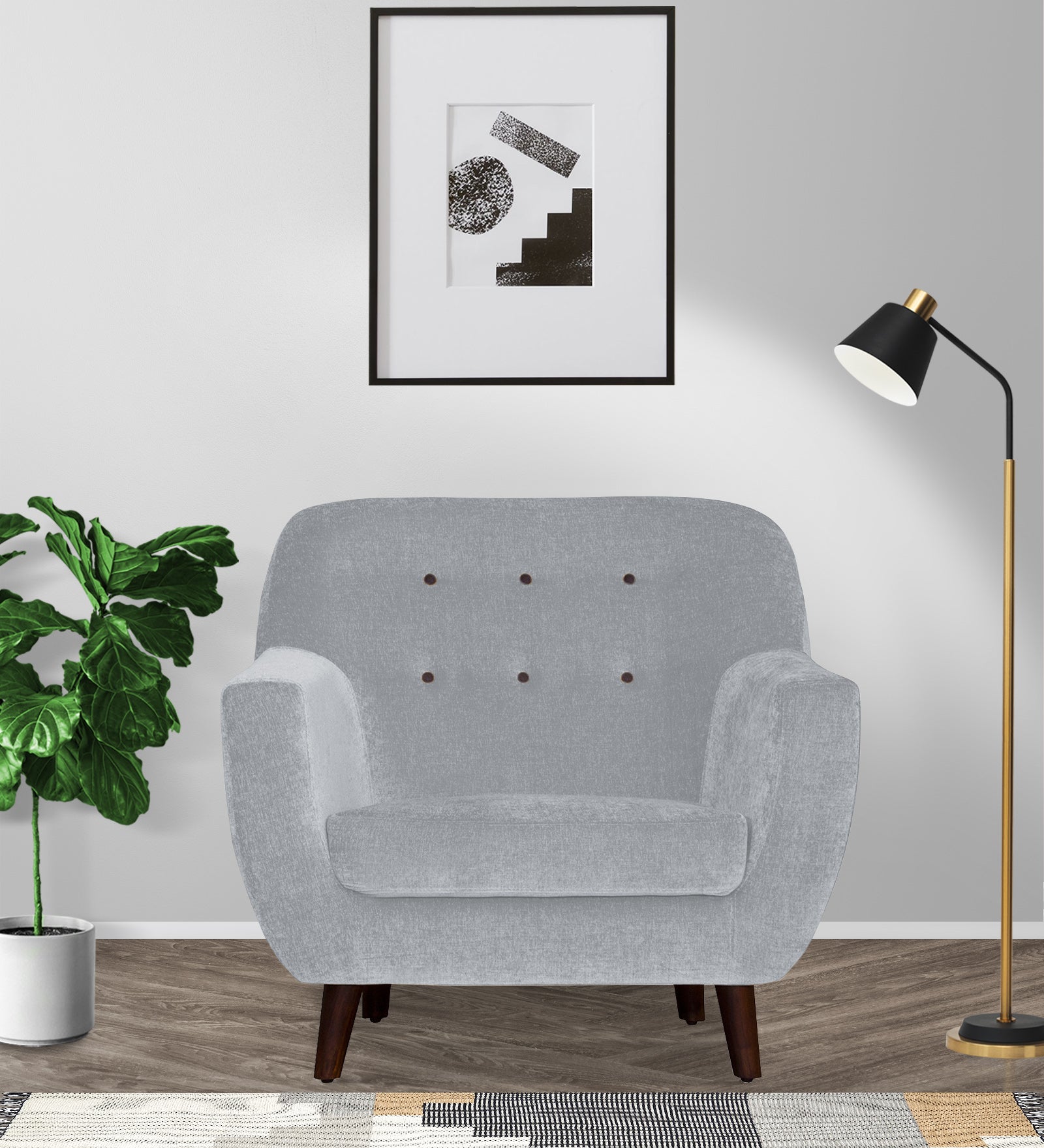 German Fabric 1 Seater Sofa In Coin Grey Colour - Febonic Living