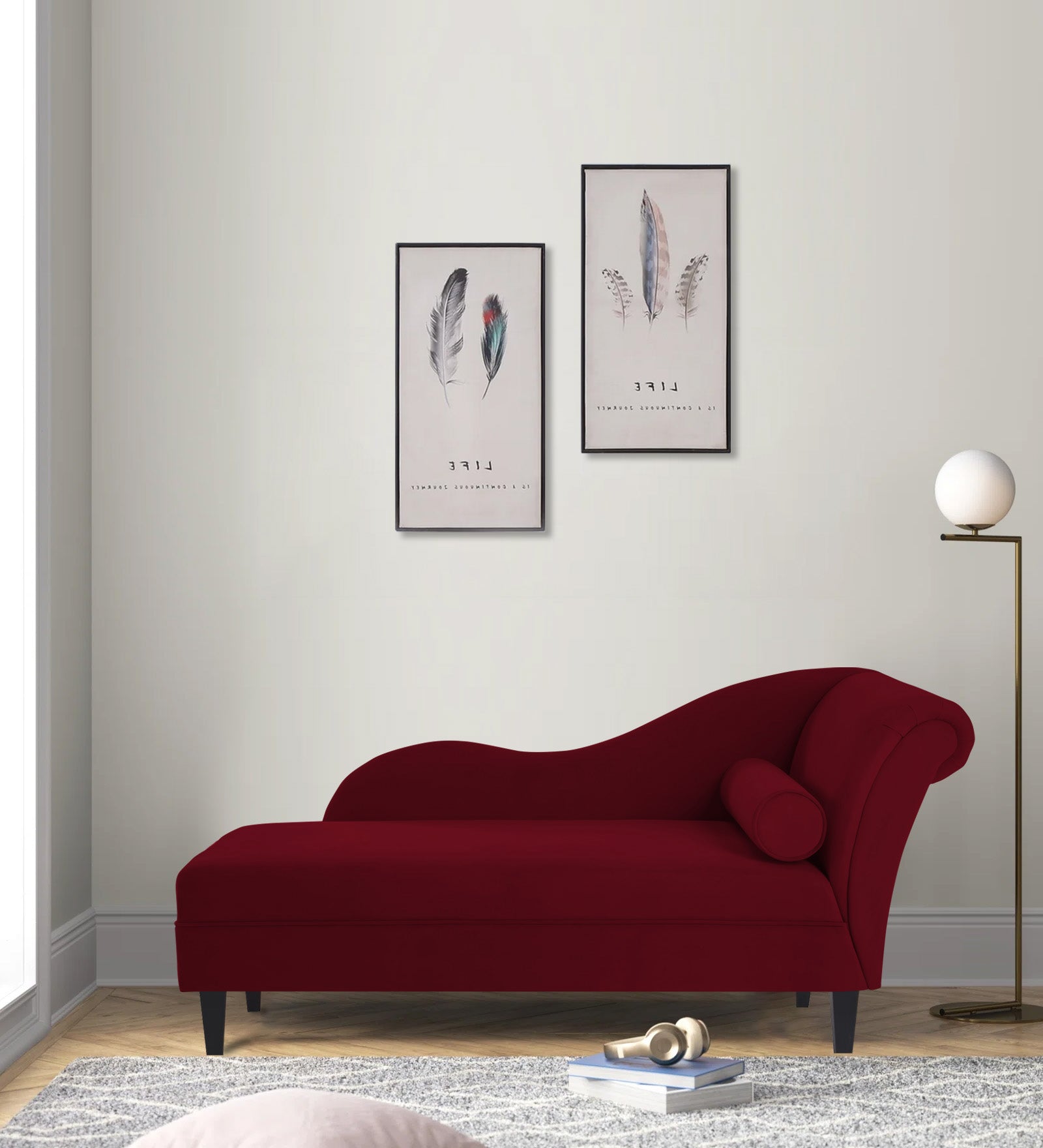 Rana Velvet LHS Chaise Lounger In Dark Maroon Colour - Febonic Living