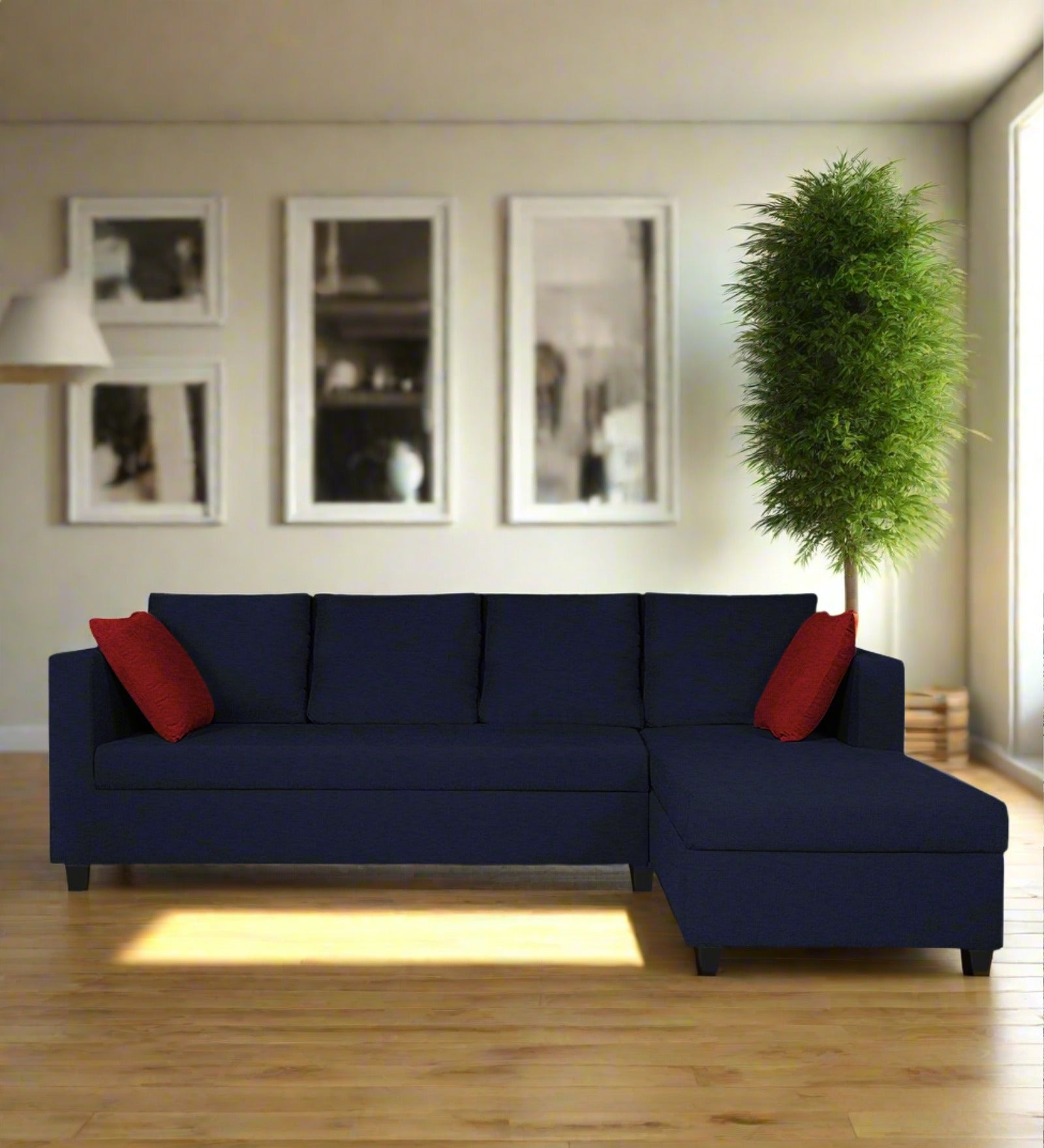 Nebula Fabric LHS Sectional Sofa (3+Lounger) In Royal Blue Colour - Febonic Living