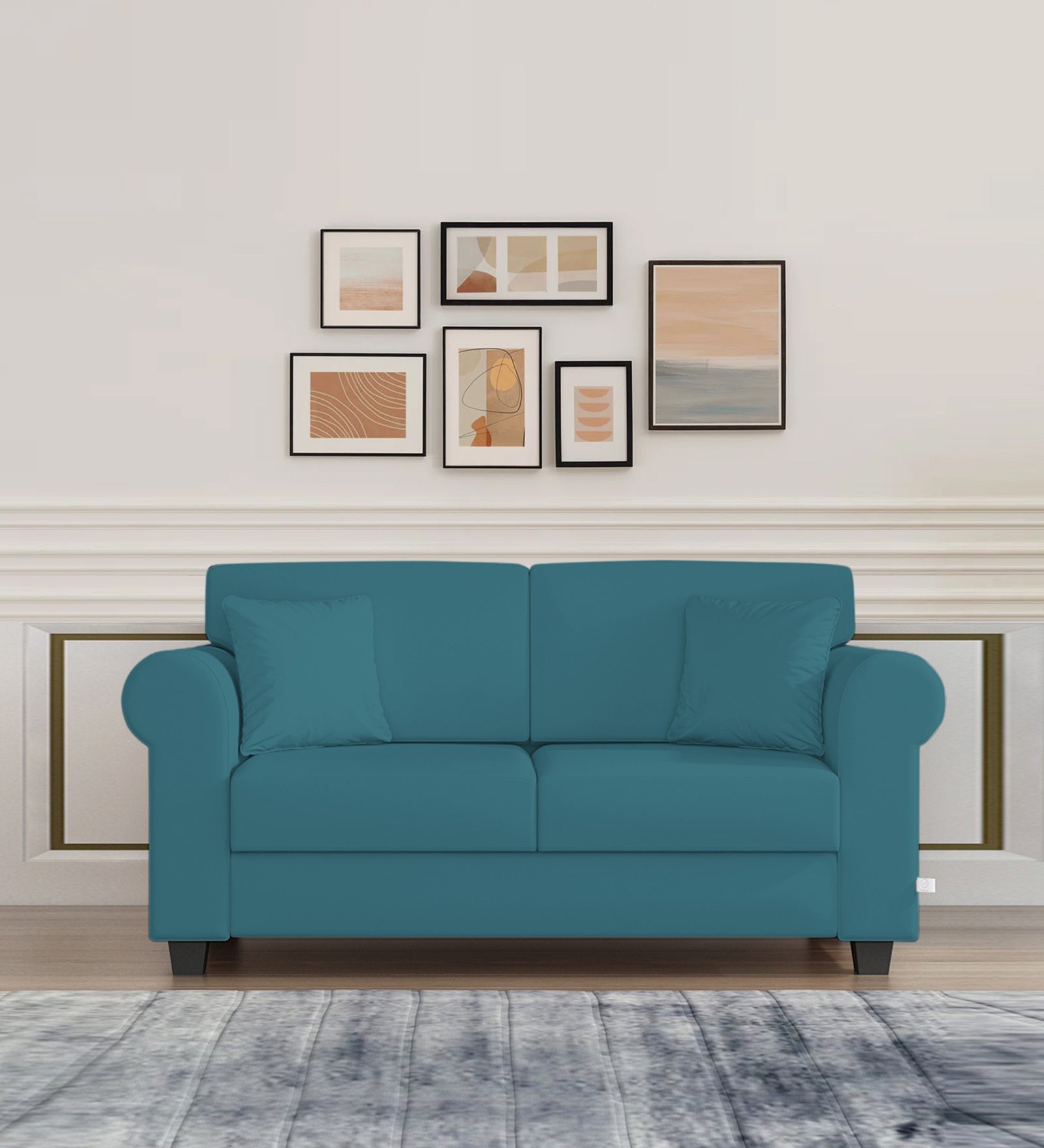 Numonk Velvet 2 Seater Sofa In Aqua Blue Colour - Febonic Living