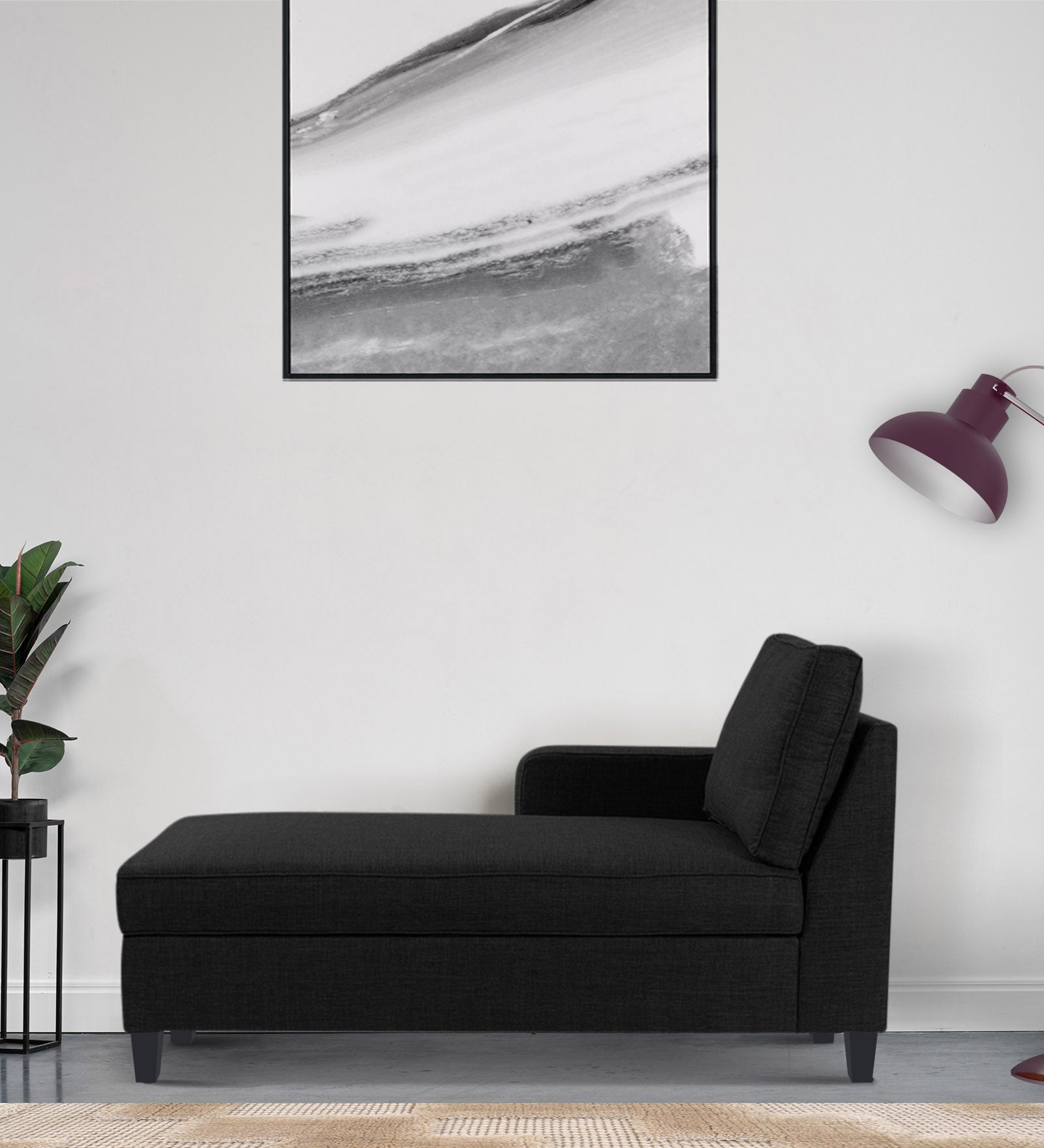Harry Fabric LHS Chaise Lounger In Zed Black Colour - Febonic Living