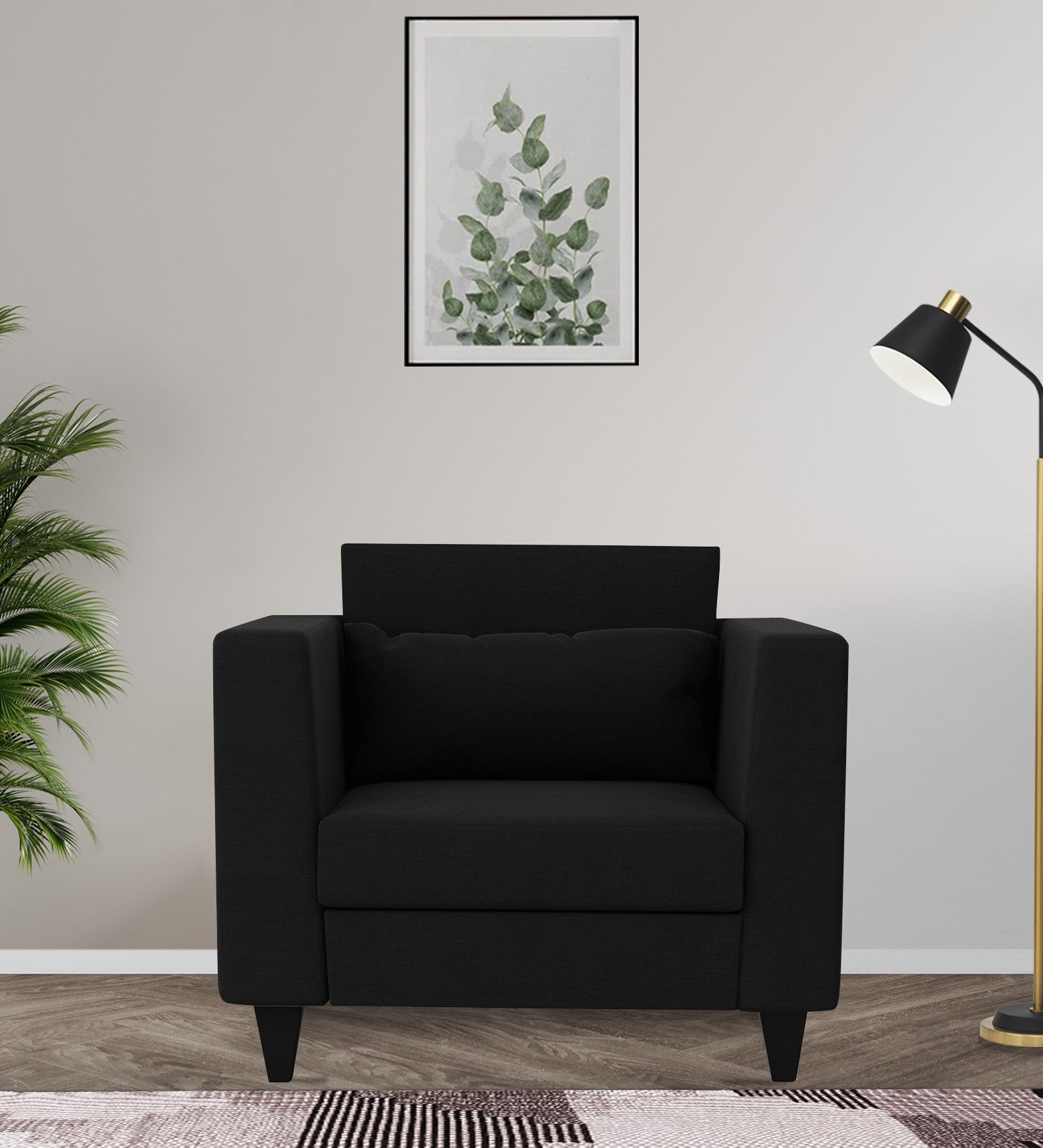 Nipul Fabric 1 Seater Sofa In Zed Black Colour - Febonic Living