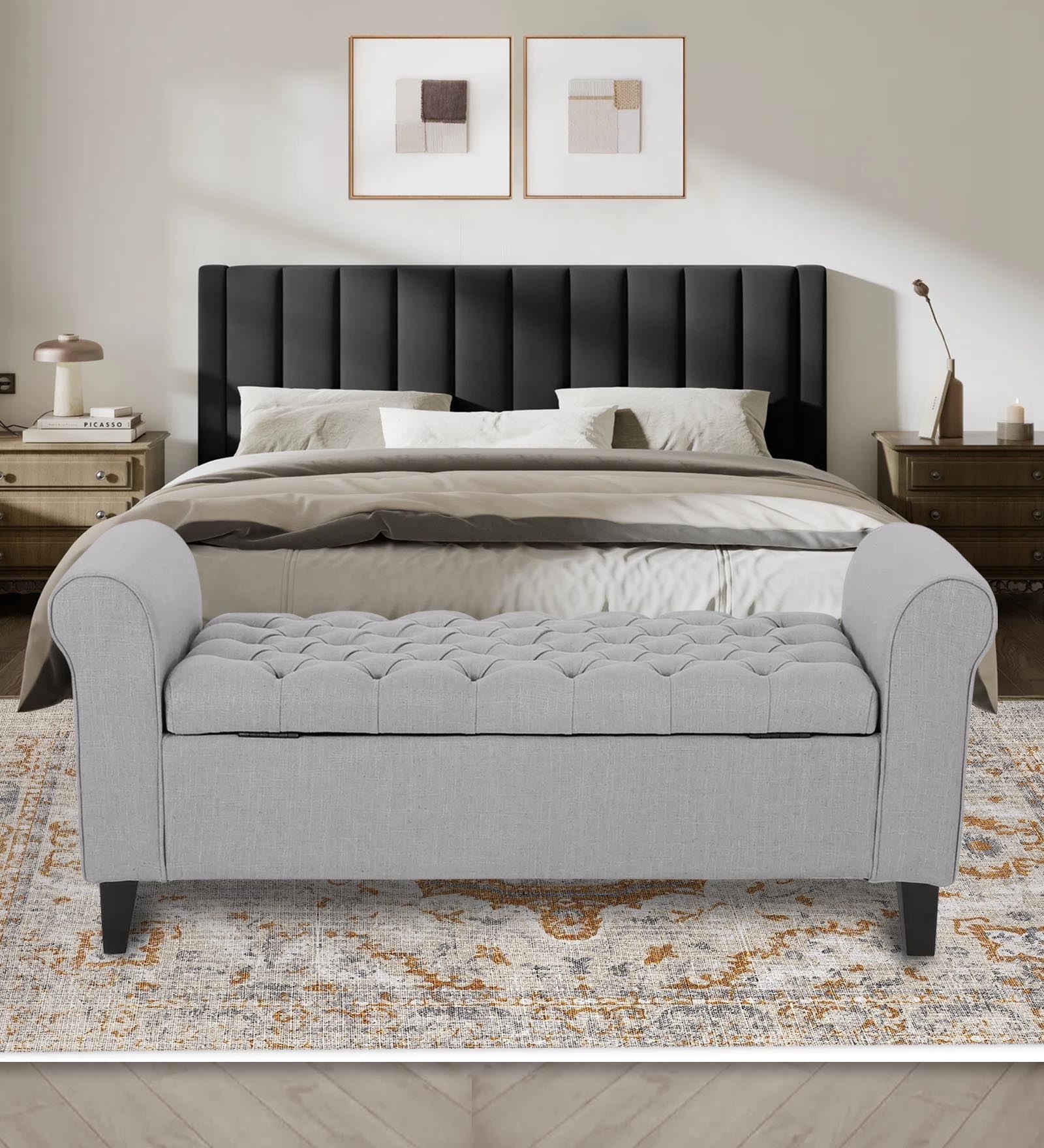 Nowia Fabric 3 Seater Recamier In Lit Grey Colour With Storage - Febonic Living