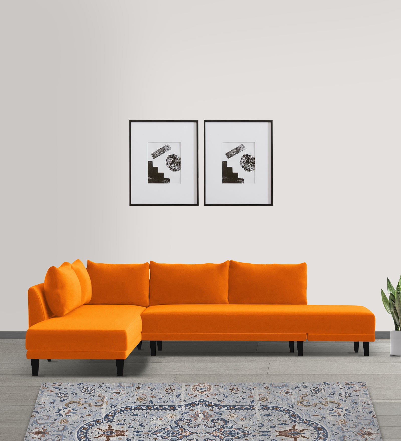 Ira Fabric RHS 6 Seater Convertible Sofa Cum Bed In Vivid Orange Colour - Febonic Living