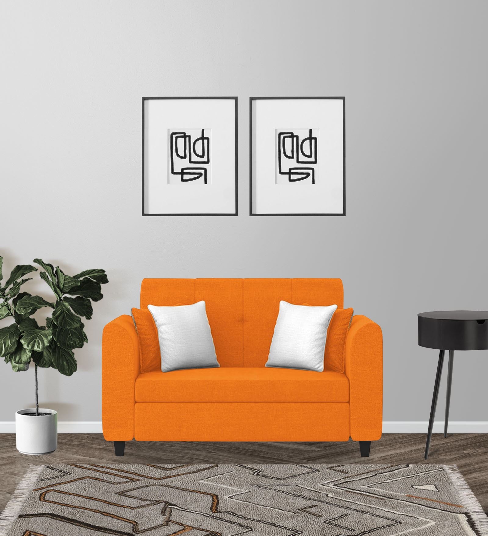 Denmark Fabric 2 Seater Sofa In Vivid Orange Colour - Febonic Living