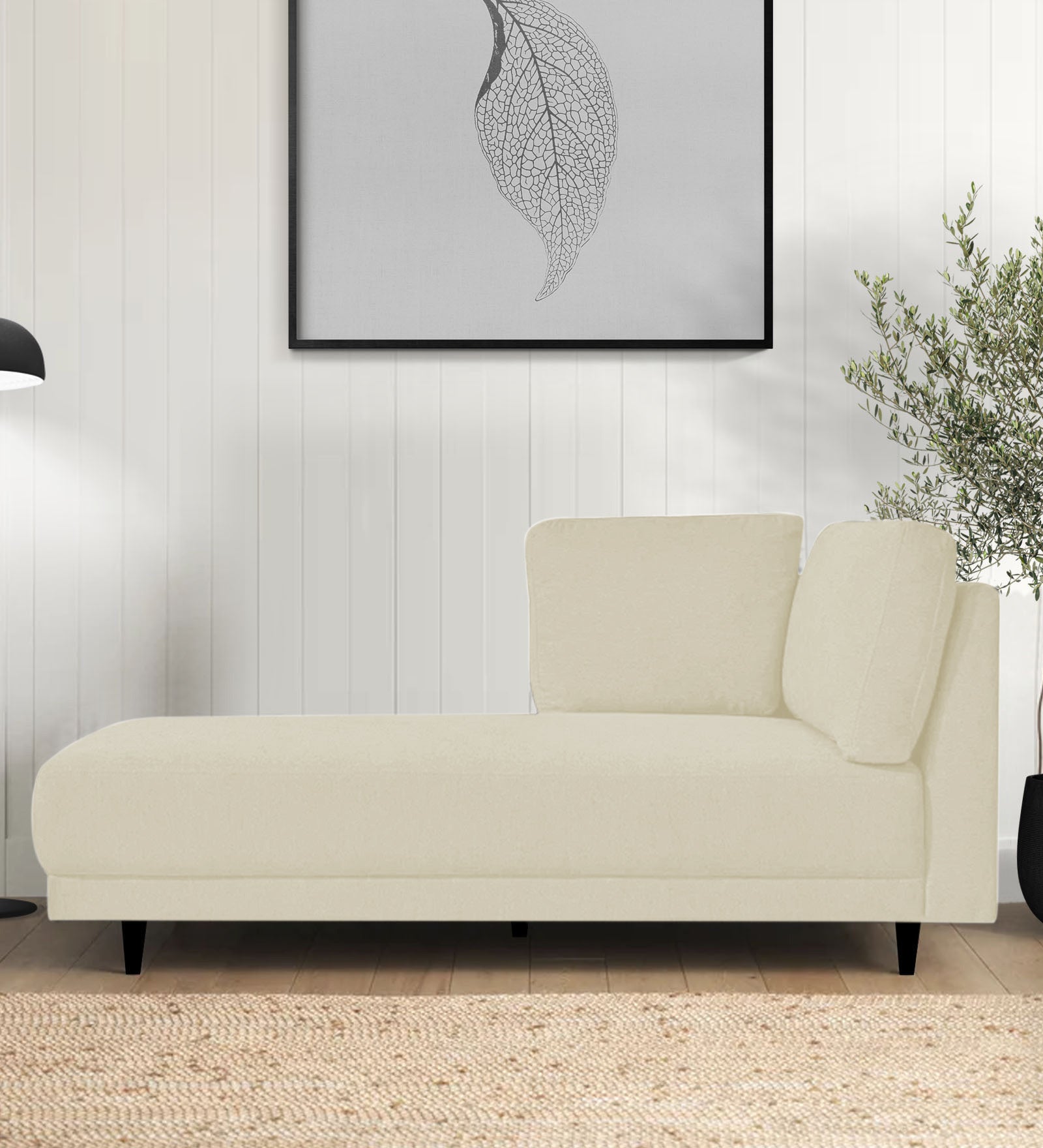Jonze Velvet LHS Chaise Lounger In Warm White Colour - Febonic Living