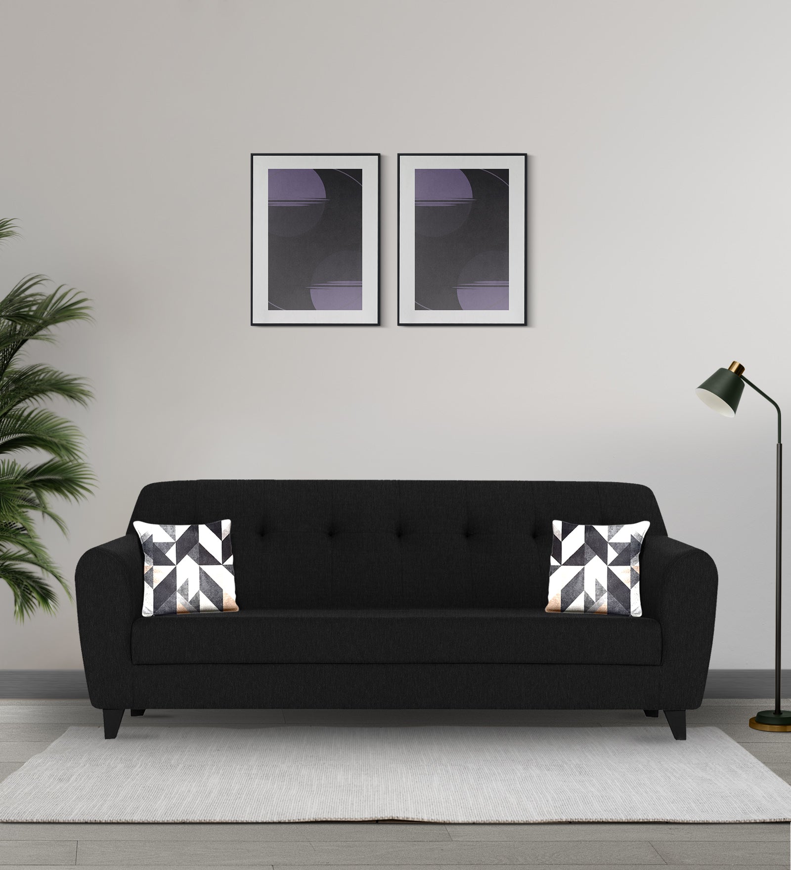 Melaan Fabric 3 Seater Sofa In Zed Black Colour - Febonic Living