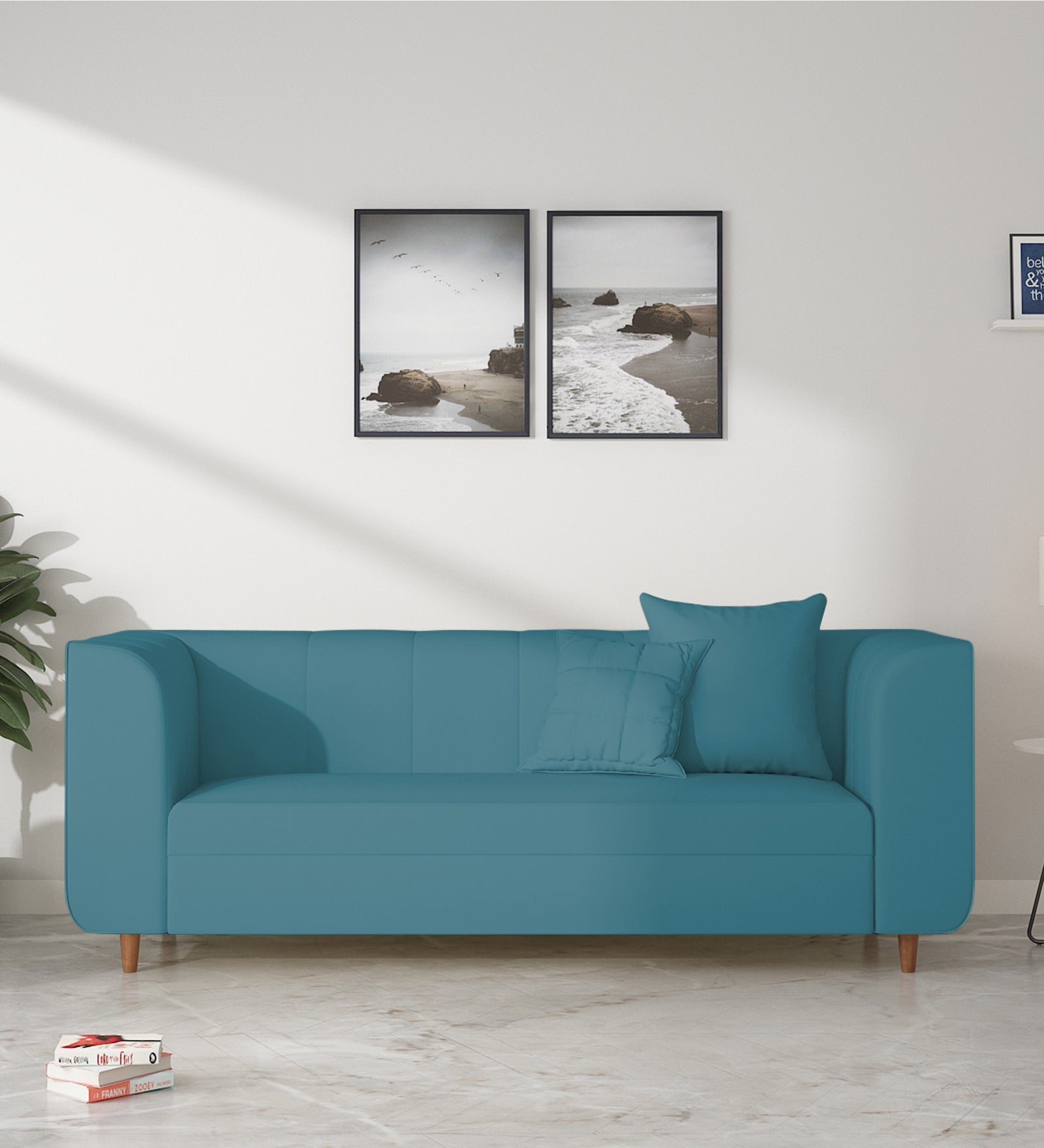 Sumo Velvet 3 Seater Sofa In Aqua Blue Colour - Febonic Living
