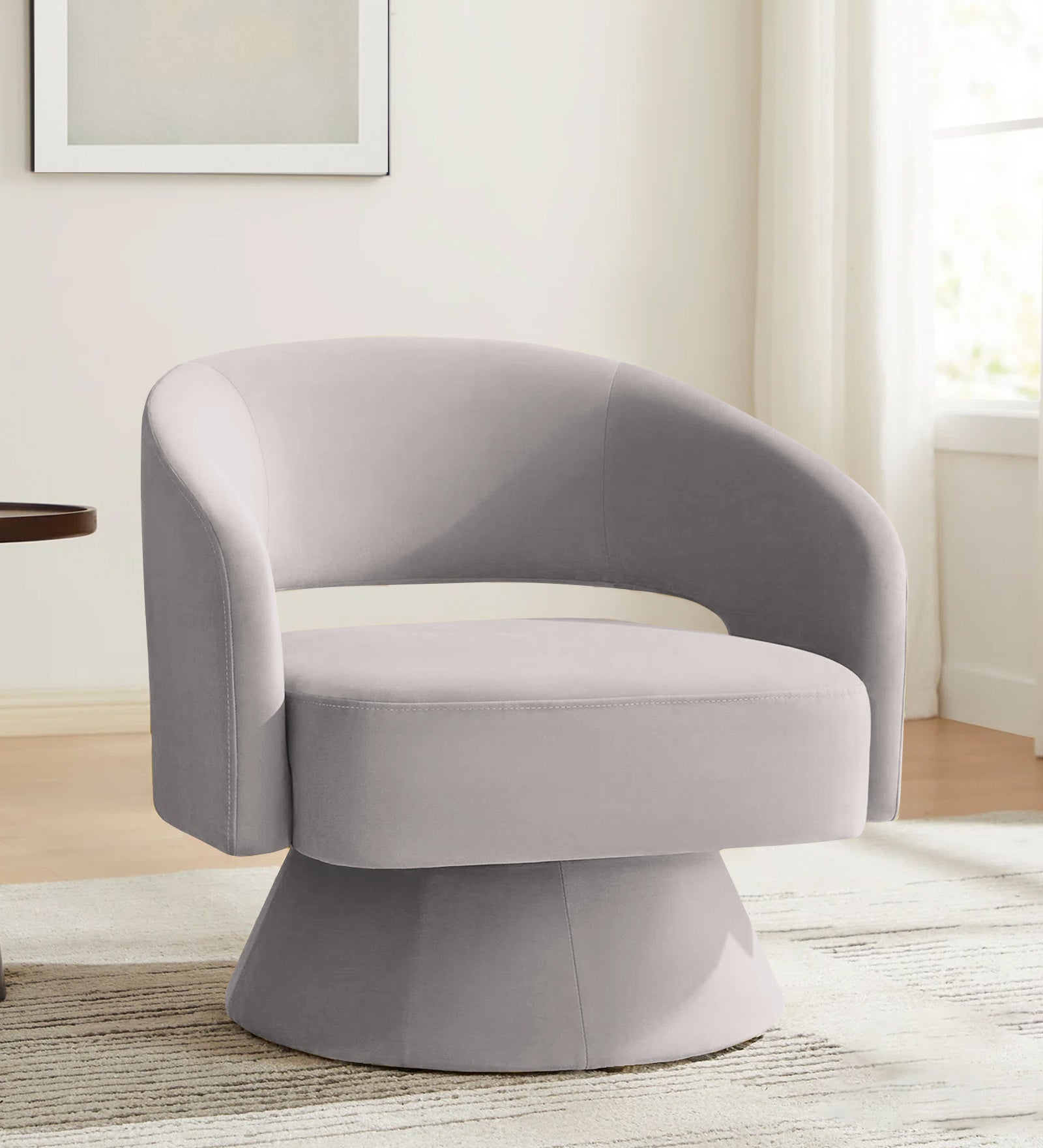 Pendra Velvet Swivel Chair In Pearl Grey Colour - Febonic Living